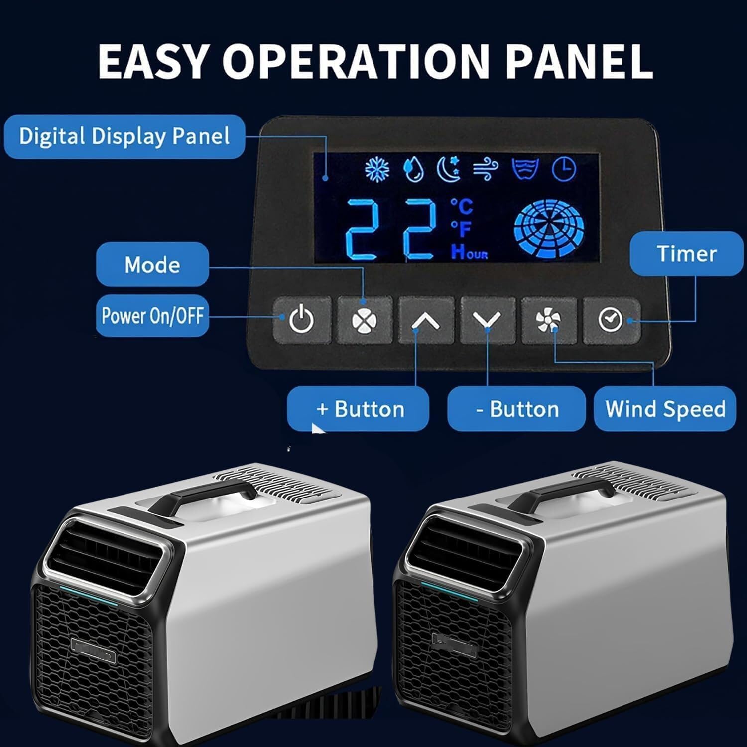  Climatisation à Courant Continu Portable 5000 BTU Avec Compresseur Pour Tente Camion De Camping-car, Auto-évaporation Au Calme Fonctionnement Timer Sleep Mode Dispositif De Refroidissement Pour Petits