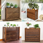  Marron Bois Massif Cache Climatiseur Exterieur Pour Unité Extérieure, Rétro Marron Climatisation Cadre Décoratif Pour Climatiseur Support Pour Plantes Et Fleurs(Small-85x35x75cm)