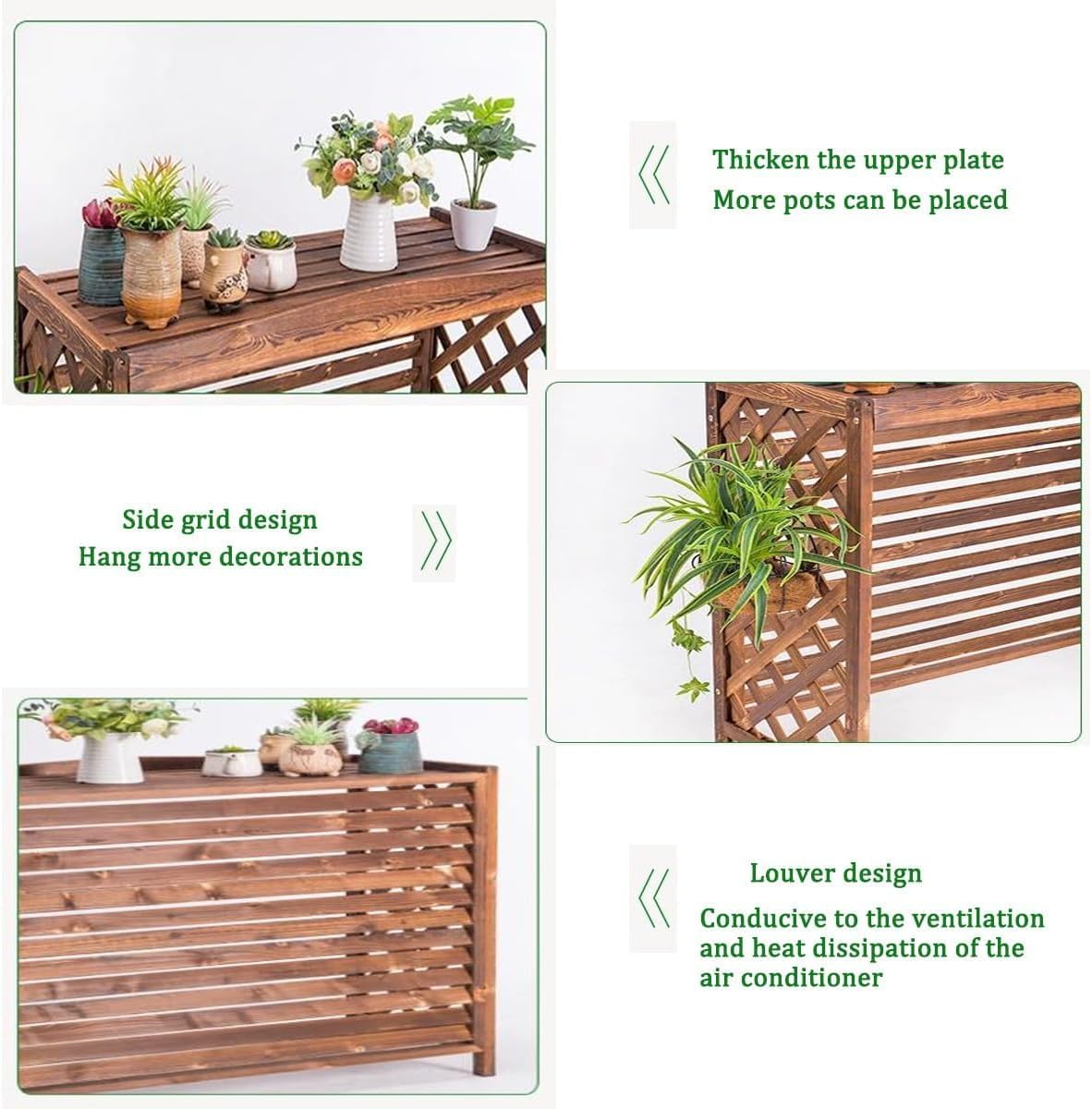 GENERIC Housse De Climatiseur En Bois Massif Et Support De Fleurs Noir Pour Climatiseur - Store élégant Pour Climatisation - Convient Aux Unités De 105 X 47 X 80 Cm - Solution De Décoration Intérieure