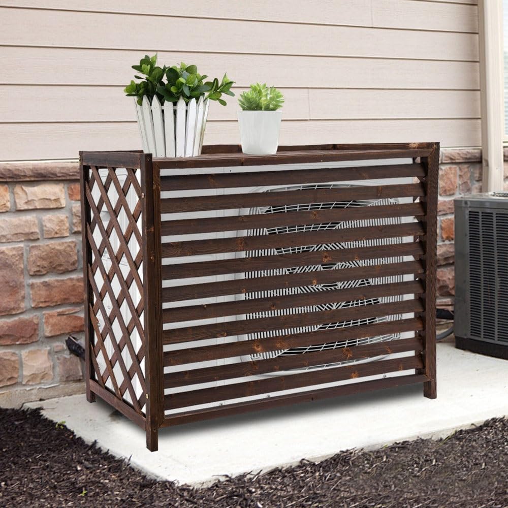 GENERIC Housse De Protection Décorative Imperméable En Bois Pour Climatiseurs Et Pompes à Chaleur (115 X 54 X 95 Cm, Marron, Antirouille Et Résistant à La Corrosion)