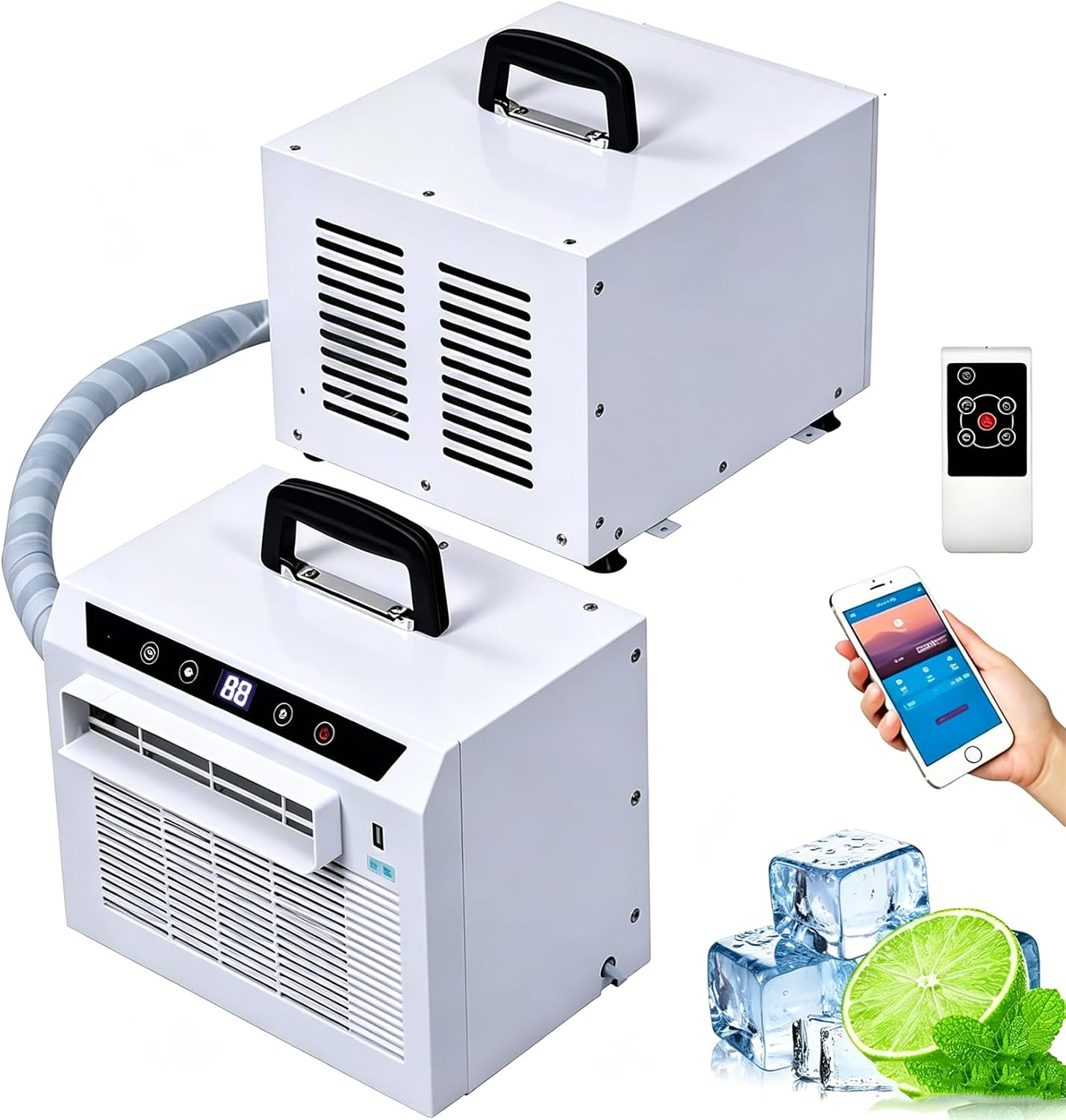  Climatiseur Split Portable Avec Wi-FI Et Télécommande, Rafraîchisseur D'air 13000BTU, Minuterie 24 H, Poignée Supérieure, Pour Tentes, Camping-Cars, Maisons, Bureaux Et Camping