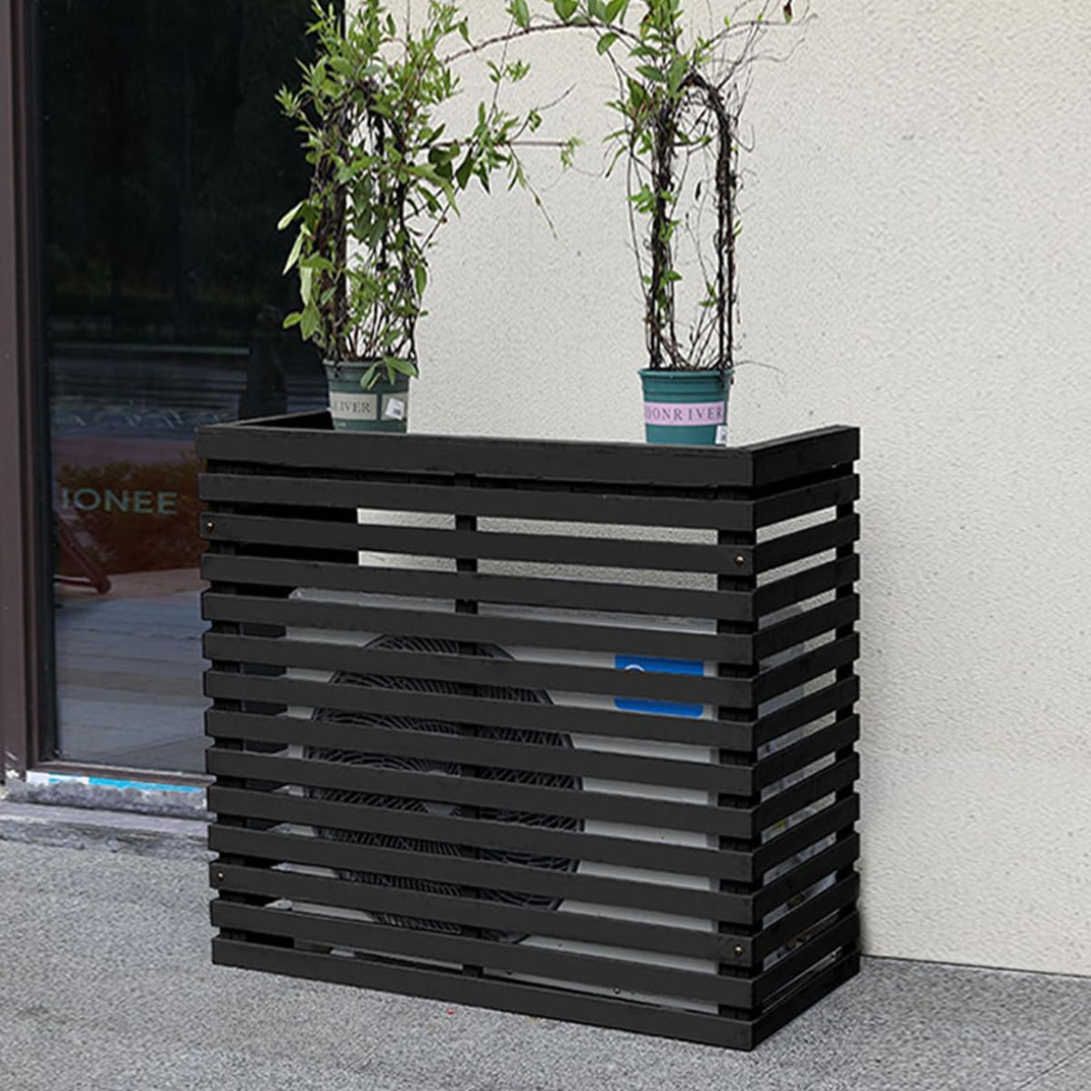GENERIC Housse De Climatiseur D'extérieur En Bois Massif – Hotte à Persiennes Pour Climatiseur Résistant Aux Intempéries Et Support De Fleurs Pour Patio, Jardin Et Porche – Design élégant