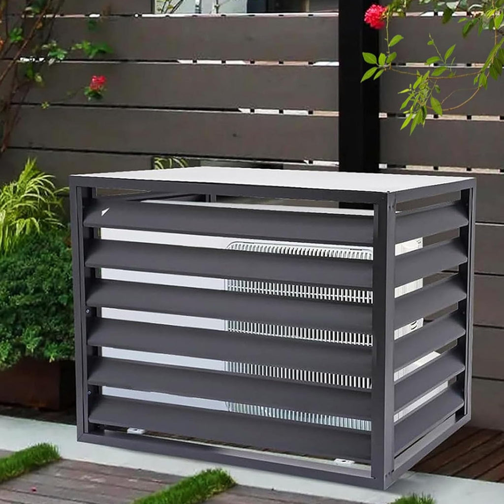  Housse De Protection En Aluminium Pour Climatiseur Extérieur, écran Décoratif Pour Climatiseur, Résistant Aux Intempéries, Gris, 110 X 60 X 80 Cm