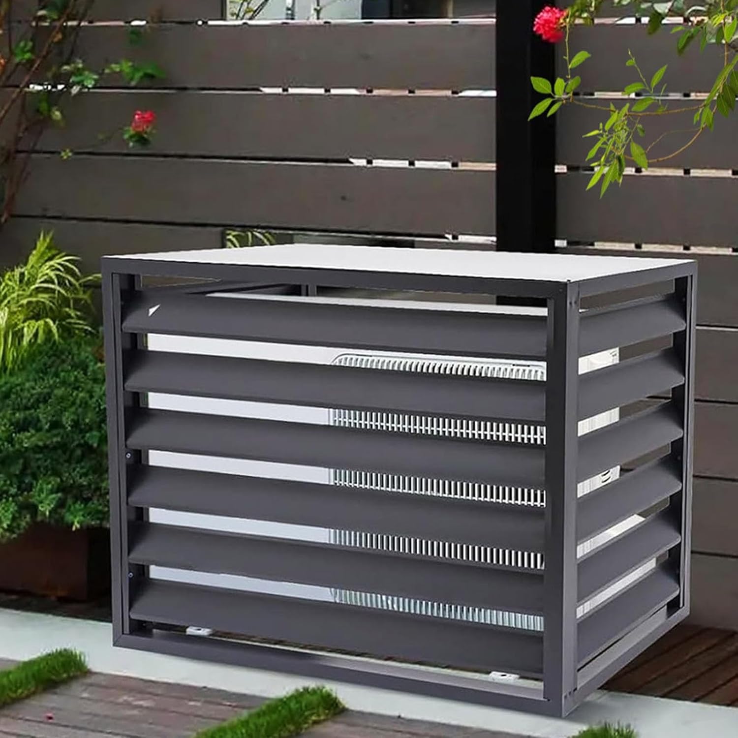  Housse De Protection En Aluminium Pour Climatiseur Extérieur, écran Décoratif Pour Climatiseur, Résistant Aux Intempéries, Gris, 110 X 60 X 80 Cm