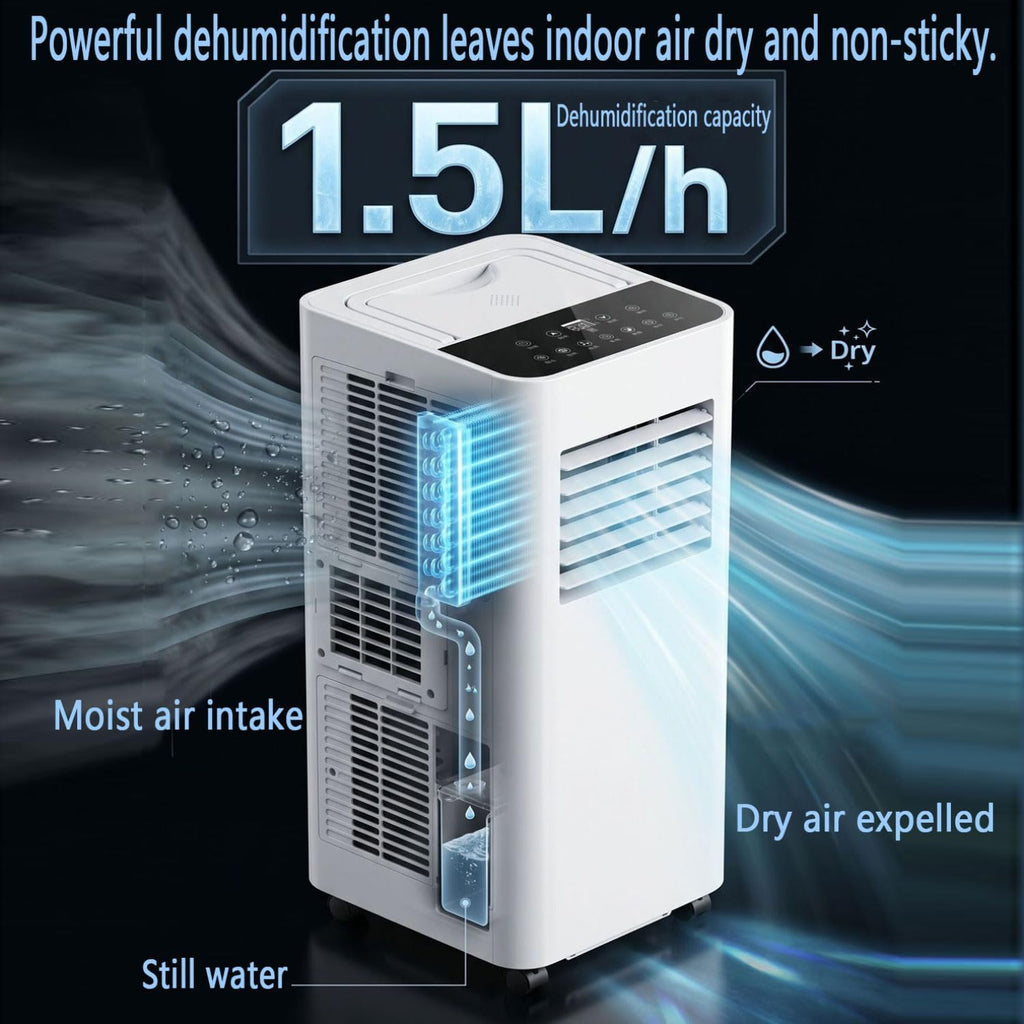 GENERIC Climatiseur Portable De 7 000 BTU, Unité CA Ultra Silencieuse De 30 DB Pour Rafraîchir Les Pièces Jusqu'à 300 M², Ventilateur à 3 Vitesses Avec Déshumidificateur, Mode Veille Et Minuterie