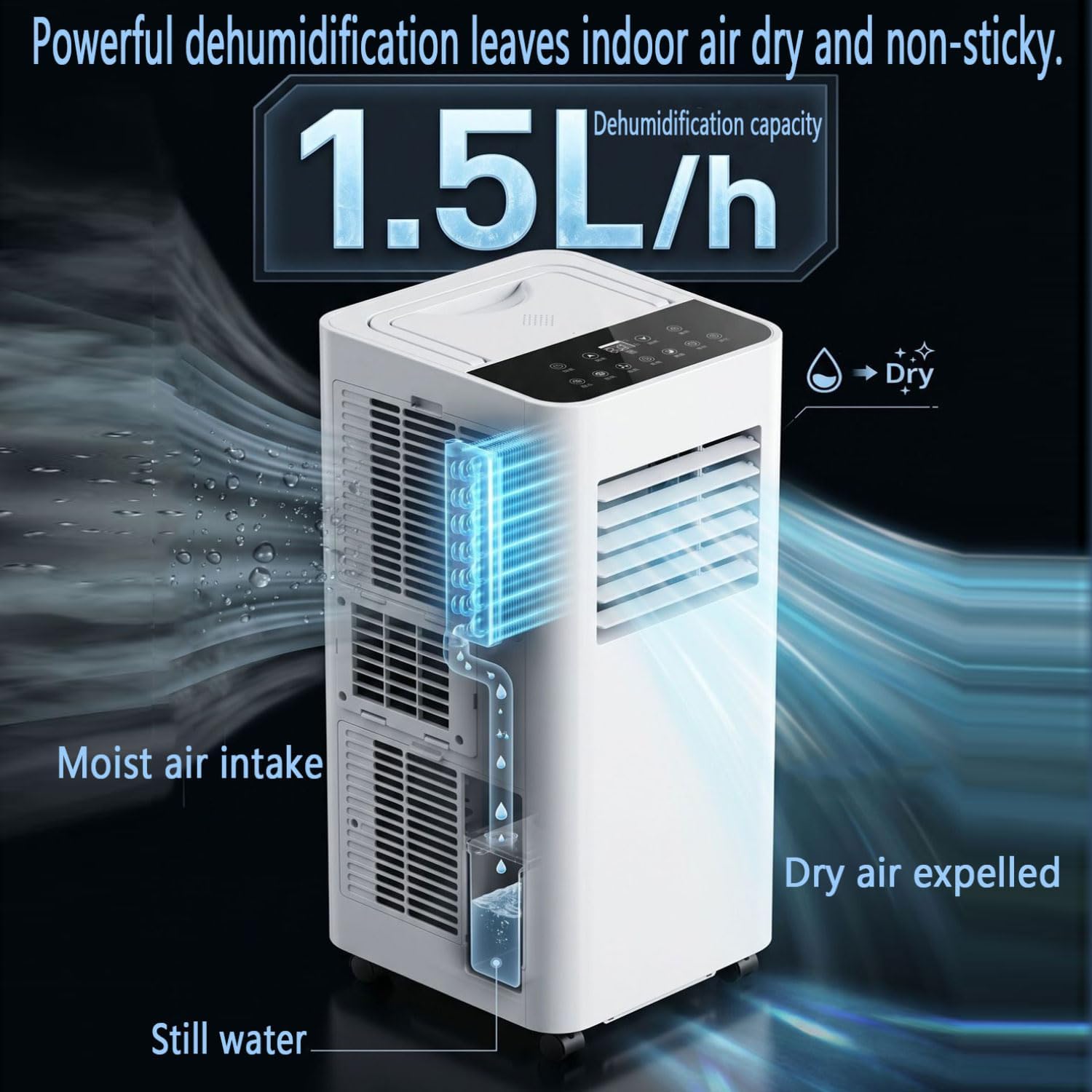 GENERIC Climatiseur Portable De 7 000 BTU, Unité CA Ultra Silencieuse De 30 DB Pour Rafraîchir Les Pièces Jusqu'à 300 M², Ventilateur à 3 Vitesses Avec Déshumidificateur, Mode Veille Et Minuterie