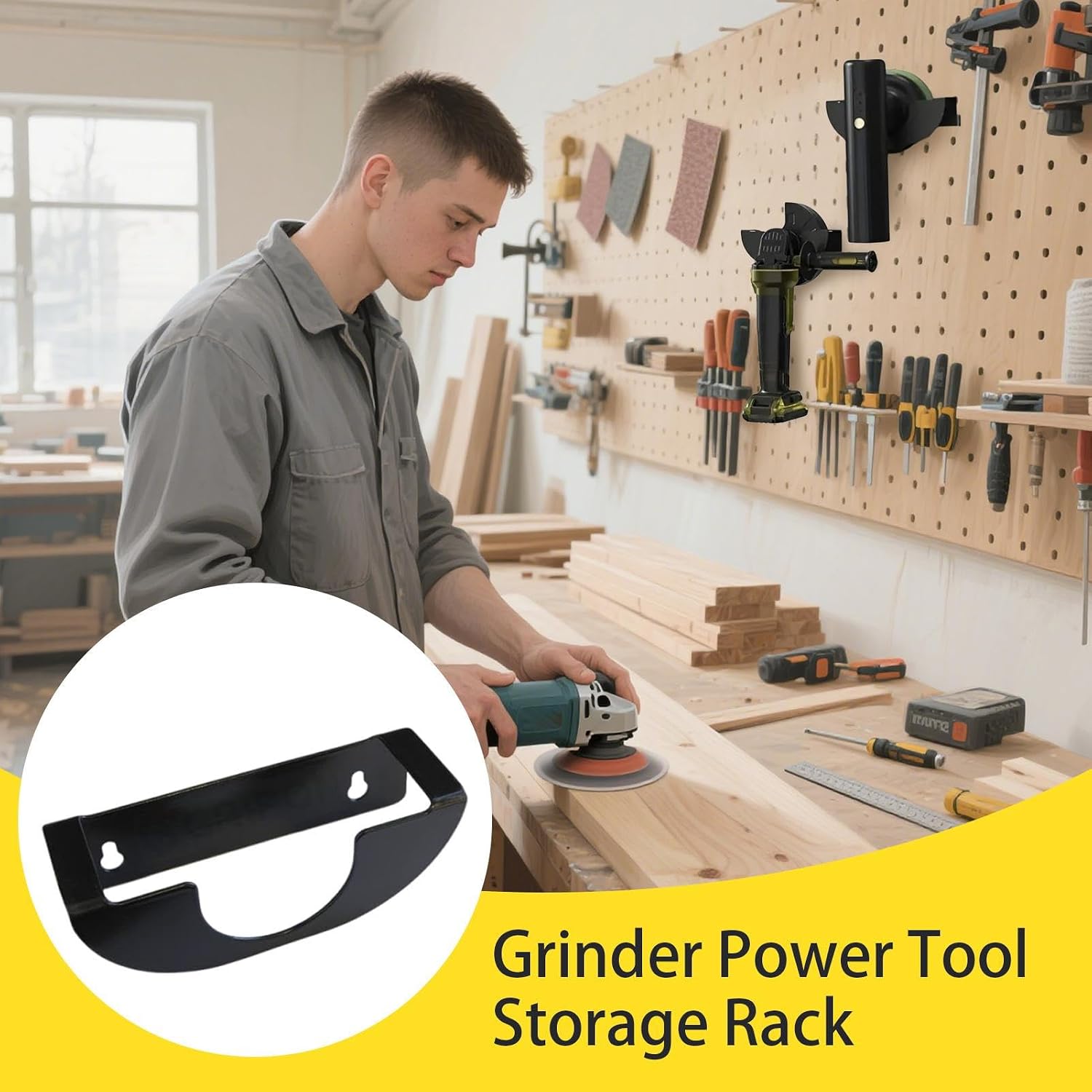  Générique Organisateur D'Outils Électroportatifs,Support Pour Meuleuse D'Angle Murale | Système De Rangement Garage Multifonction Gain De Place Pour Atelier, Jardin Et Bricolage