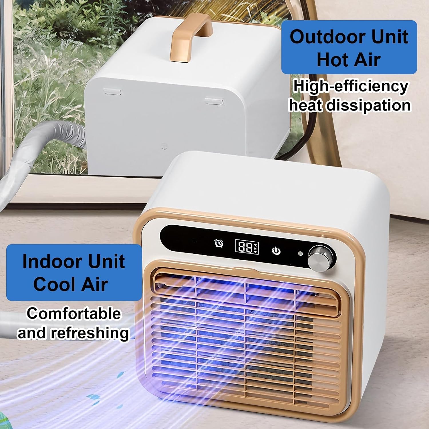  Climatiseur Portable Split, 1500W Unité Alternative Silencieuse Pour Tente RV, Télécommande WiFi, Minuterie 12H, Conception Légère Sans Tuyau, 40dB Refroidissement à Faible Bruit Avec Filtre Rafraîchi