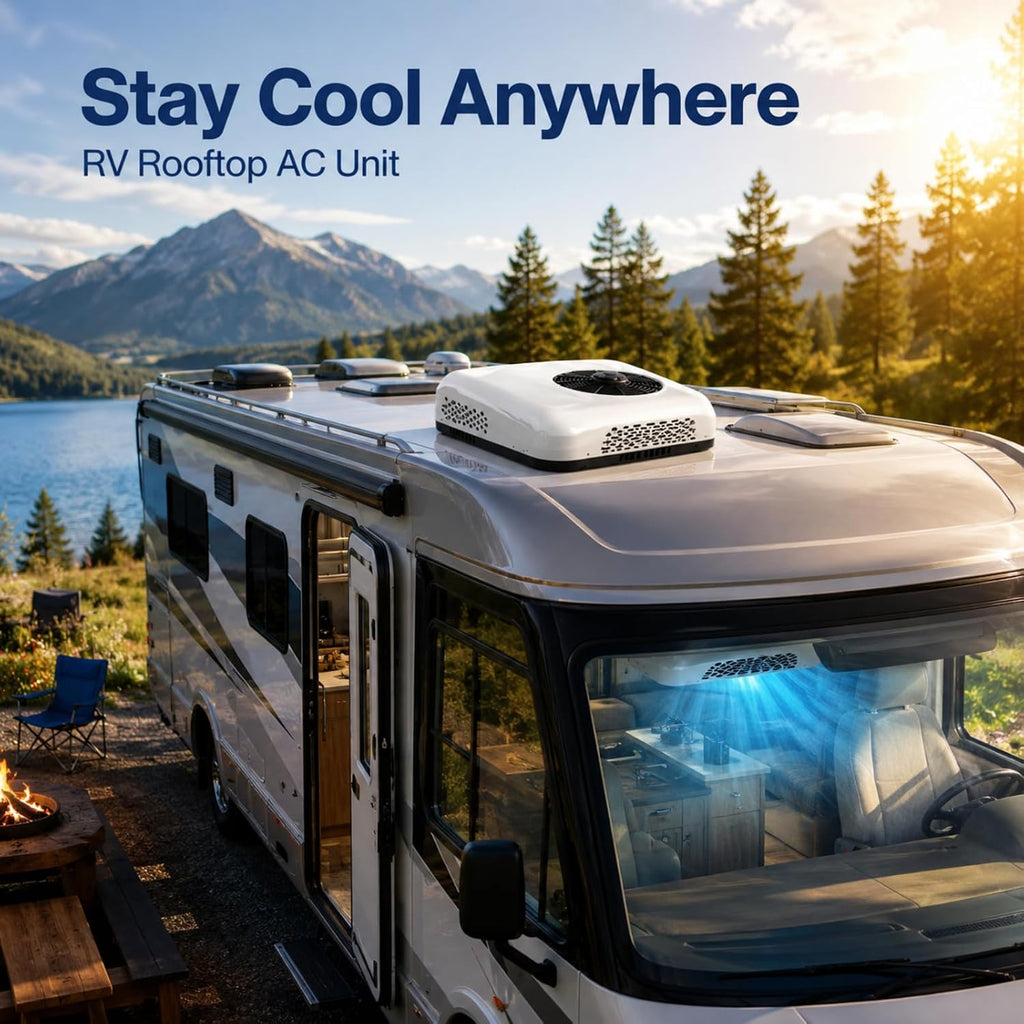  Climatiseur Toit Camping-Car, Clim Silencieuse Pour Van Et Fourgon Aménagé, Télécommande, Installation Sur Toit 12V-Red