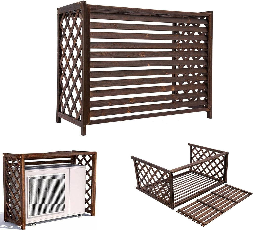 GENERIC Housse De Protection Décorative Imperméable En Bois Pour Climatiseurs Et Pompes à Chaleur (115 X 54 X 95 Cm, Marron, Antirouille Et Résistant à La Corrosion)