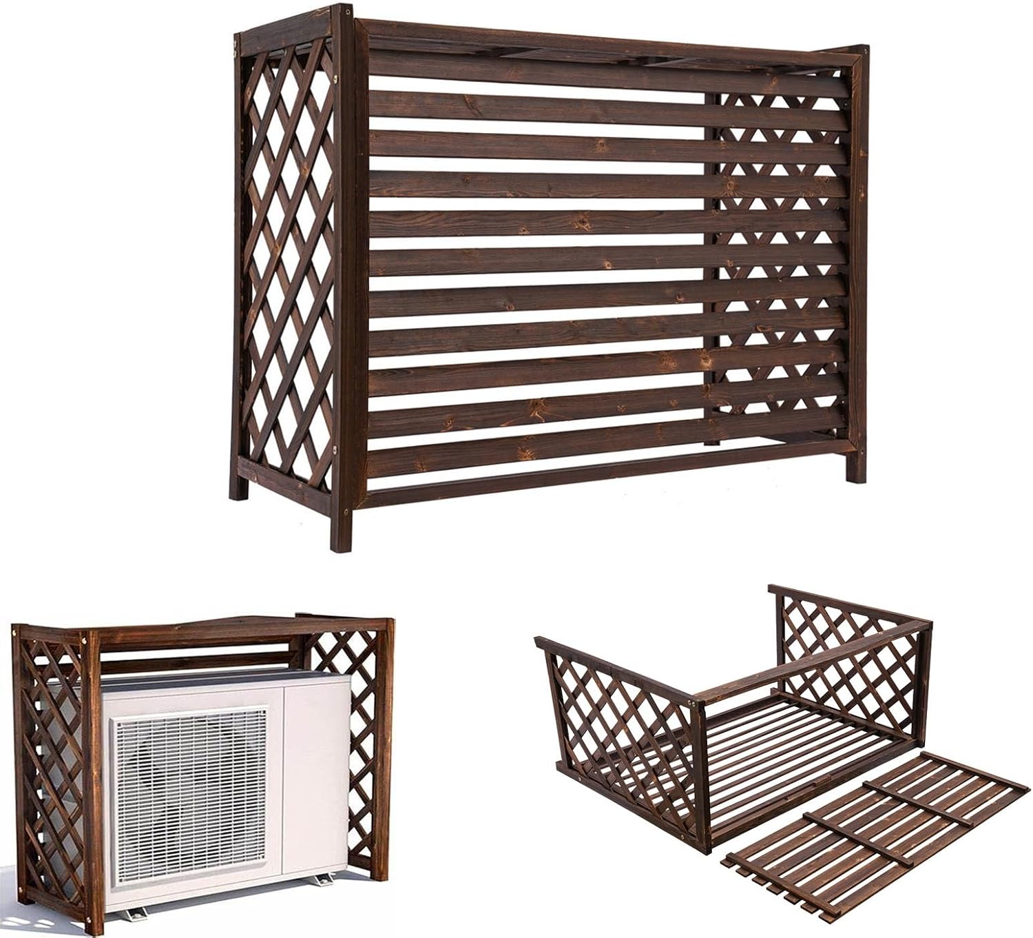 GENERIC Housse De Protection Décorative Imperméable En Bois Pour Climatiseurs Et Pompes à Chaleur (115 X 54 X 95 Cm, Marron, Antirouille Et Résistant à La Corrosion)