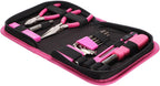  HOME PINK 26 | Kit D’outils 26 Pièces | Étui Textile Rose à Fermeture éclair | Réparations Domestiques
