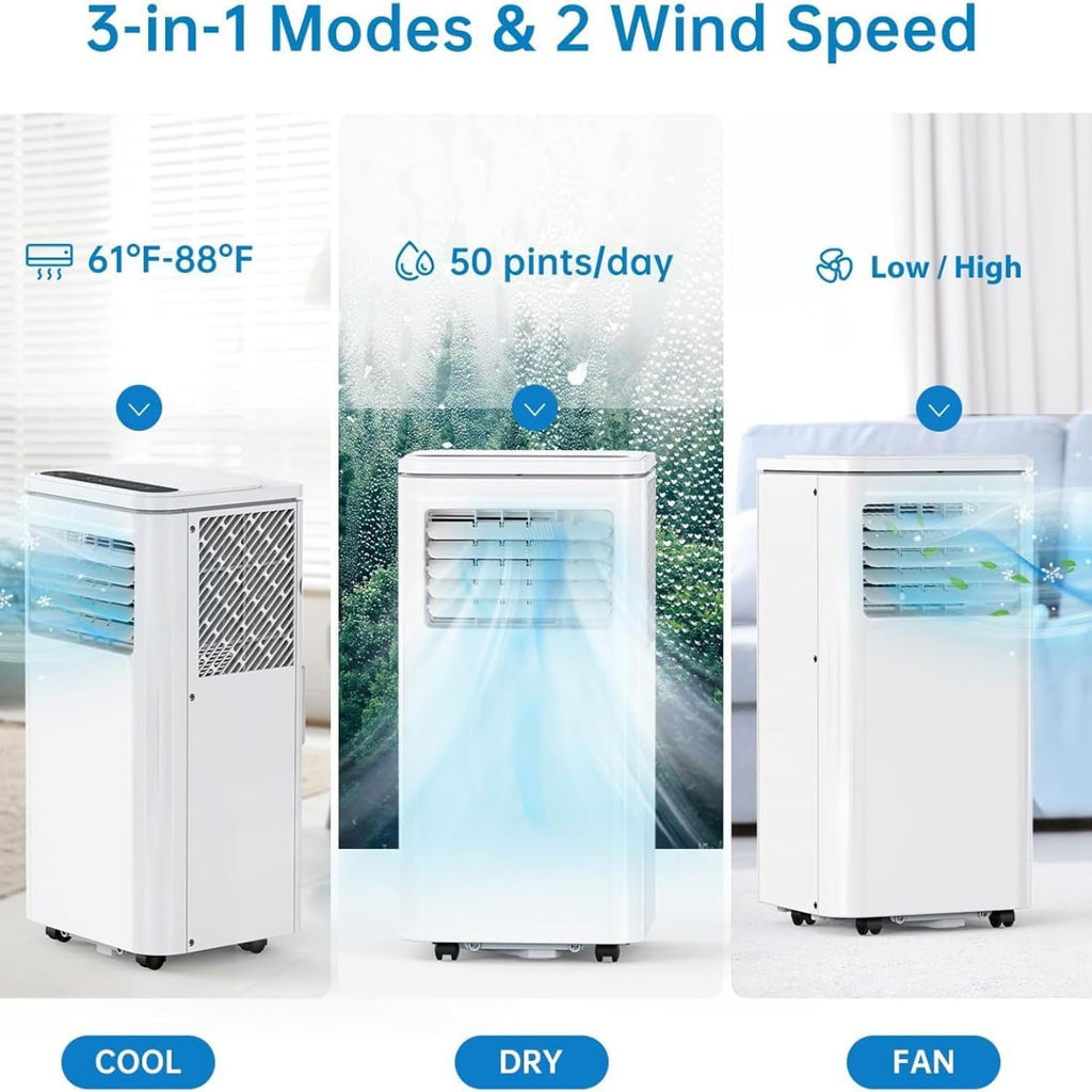 GENERIC Climatiseur Portable Refroidit Jusqu'à 30 M², Unité AC Intelligente Avec Télécommande, Refroidissement Silencieux Avec Modes De Veille Et Ventilateur Frais Et Sec, Kit De Fenêtre Minuterie 24 Heures