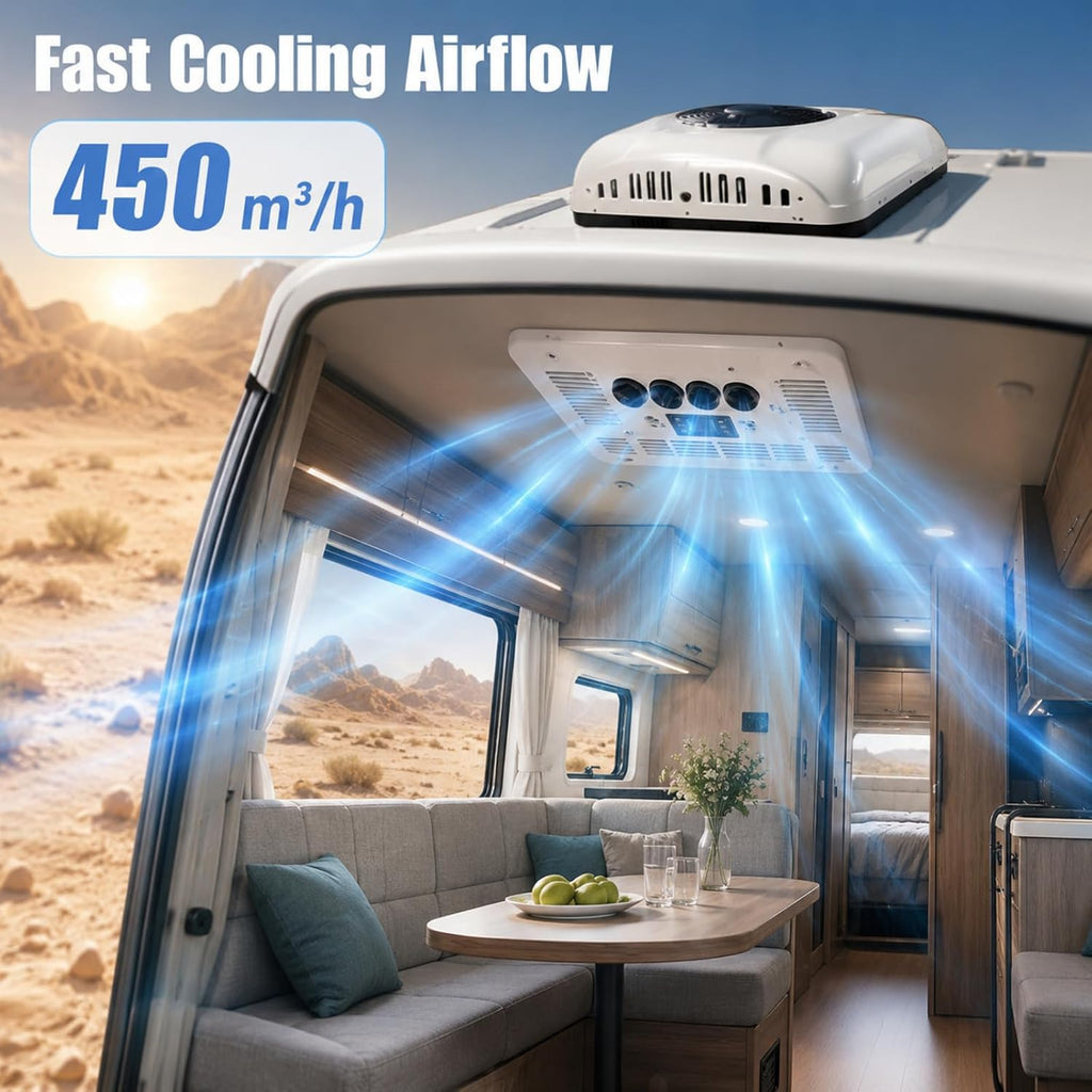  Climatiseur Toit Camping-Car, Clim Silencieuse Pour Van Et Fourgon Aménagé, Télécommande, Installation Sur Toit 12V-Red