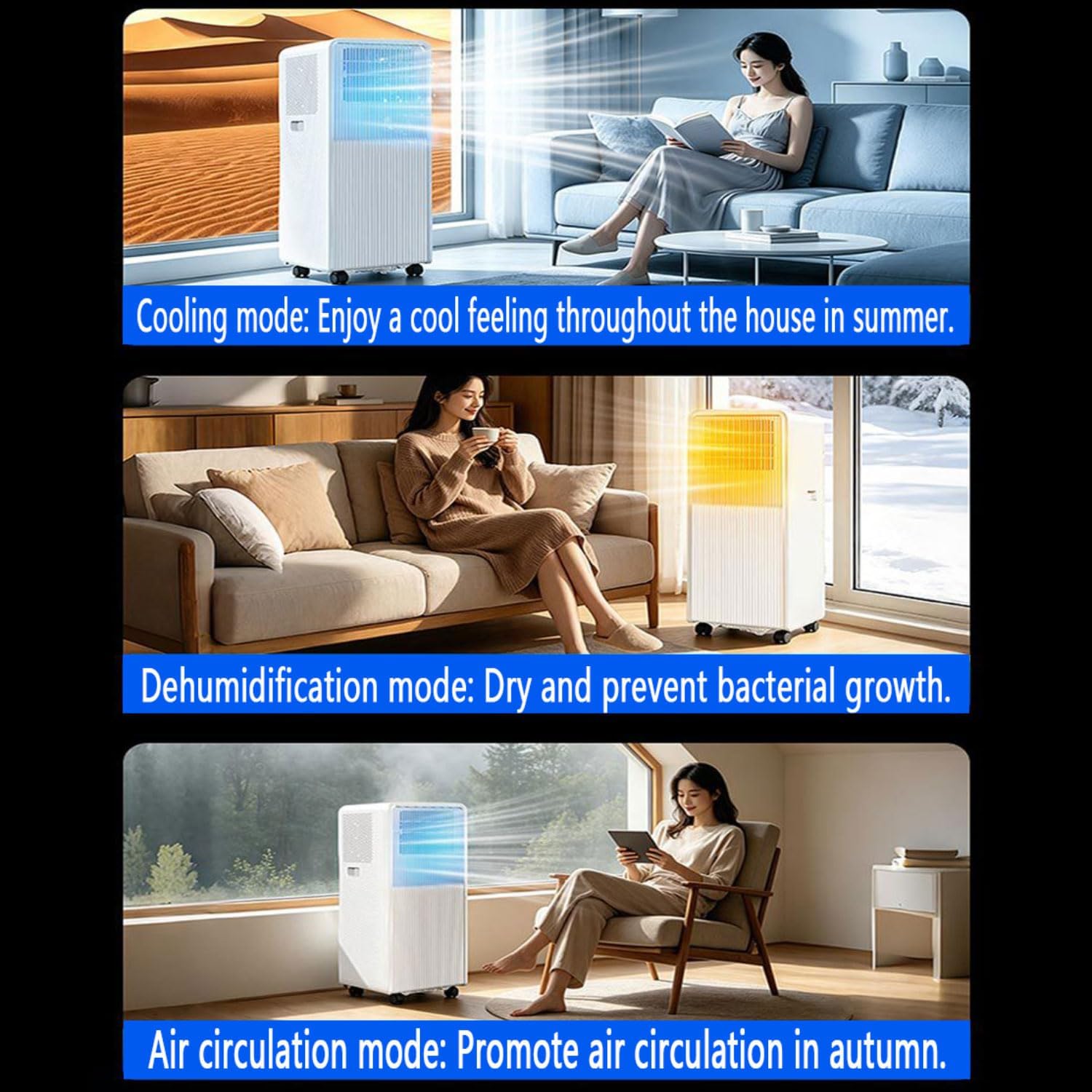  8,000 BTU Portable Climatiseur Silencieux Smart AC Unité Avec Déshumidificateur De Refroidissement Et Ventilateur Pour Les Chambres Jusqu'à 300.ft Unité De Refroidissement Portable AC Avec Télécommand
