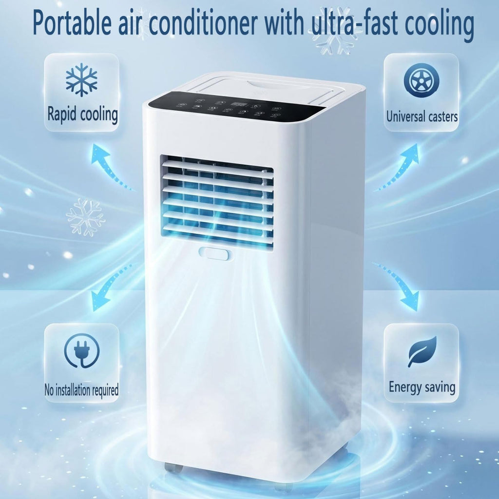 GENERIC Climatiseur Portable De 7 000 BTU, Unité CA Ultra Silencieuse De 30 DB Pour Rafraîchir Les Pièces Jusqu'à 300 M², Ventilateur à 3 Vitesses Avec Déshumidificateur, Mode Veille Et Minuterie