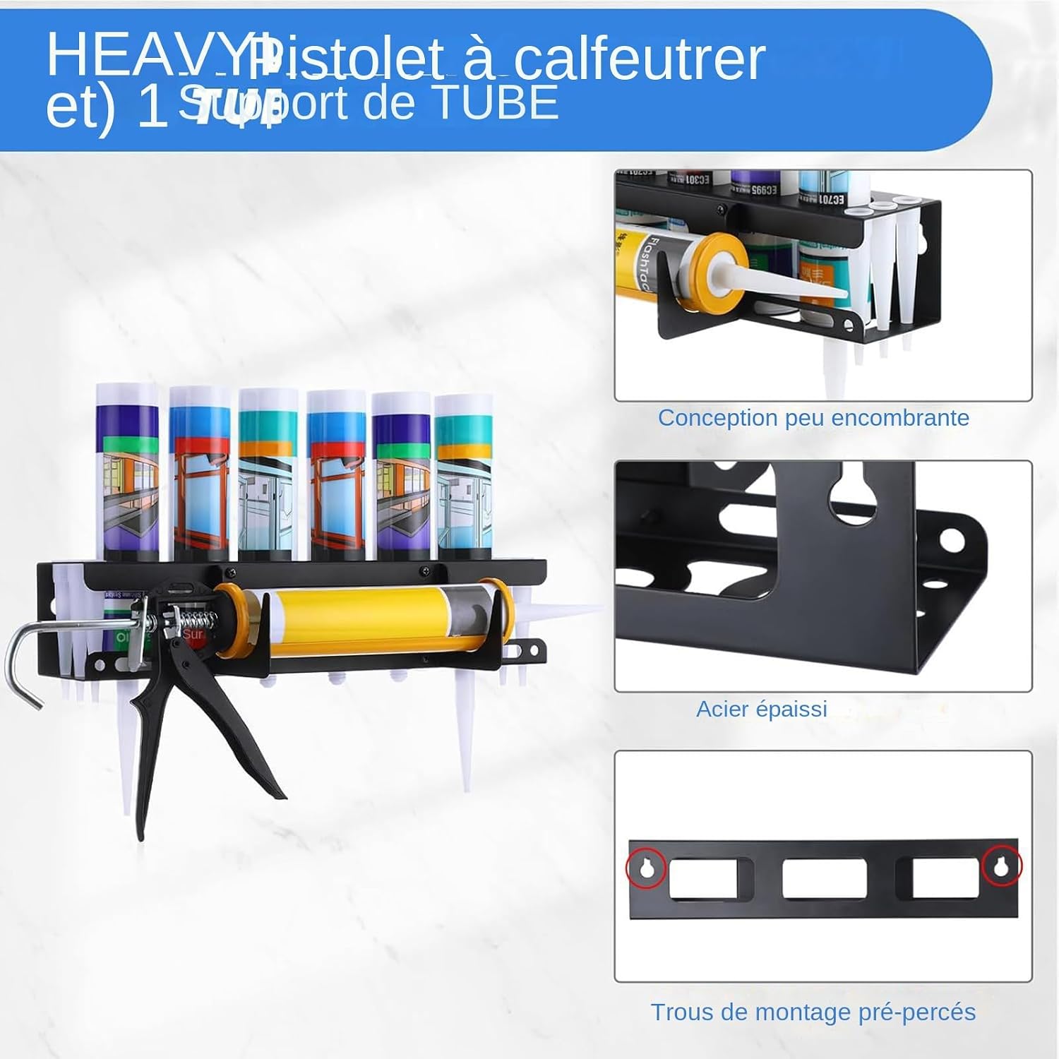  Support Pour Distributeur De Mastic D'Atelier - Support Mural Robuste Pour Tubes De Calfeutrant | Rangement Pour Outils De Professionnels En Rénovation Et Maintenance