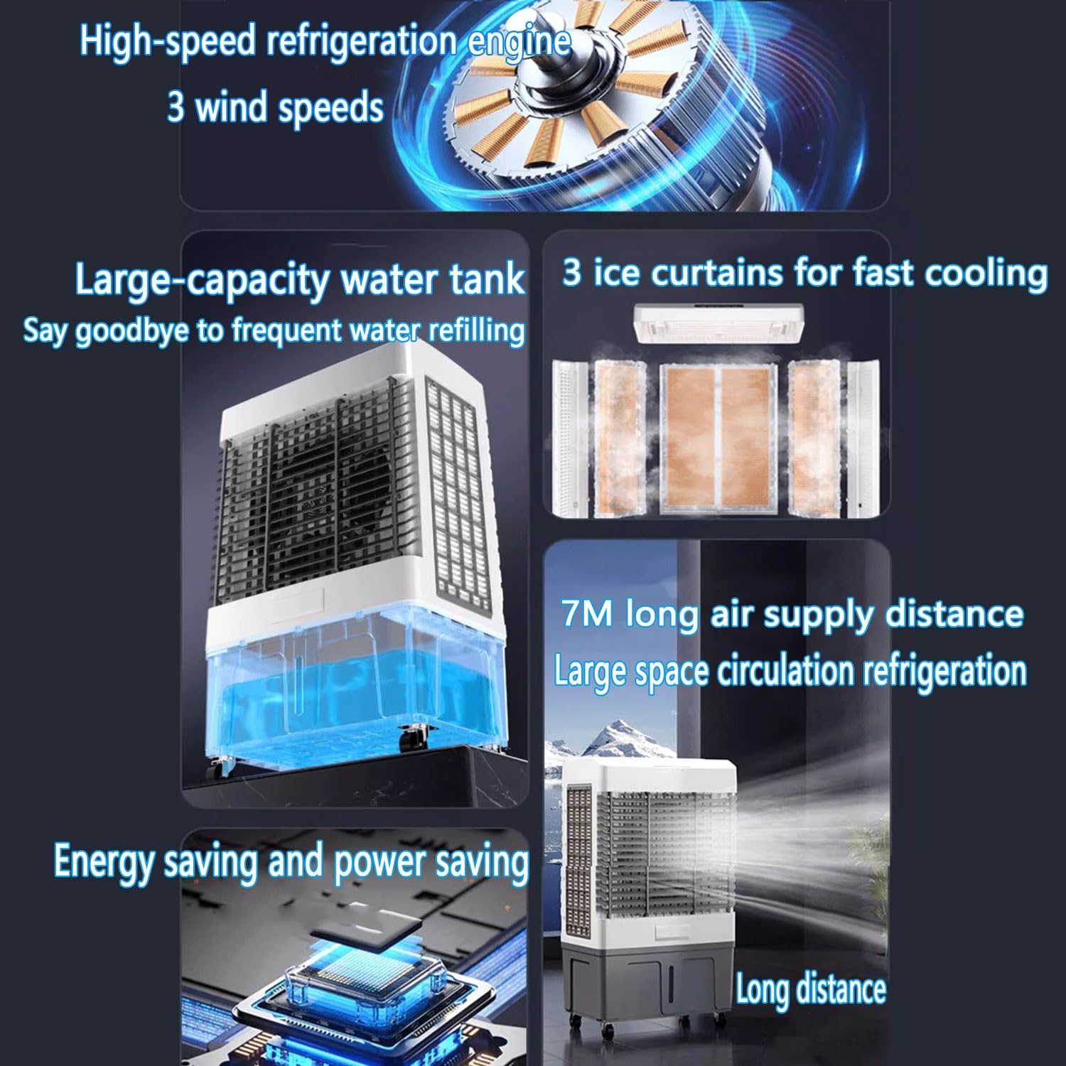 GENERIC Refroidisseur D'air évaporatif Portable Avec Grand Réservoir, Minuterie 12H, Télécommande, 3 Vitesses, 120 Oscillation, Fonctionnement Silencieux Pour Garage De Bureau à Domicile Aucun Tuyau Requis