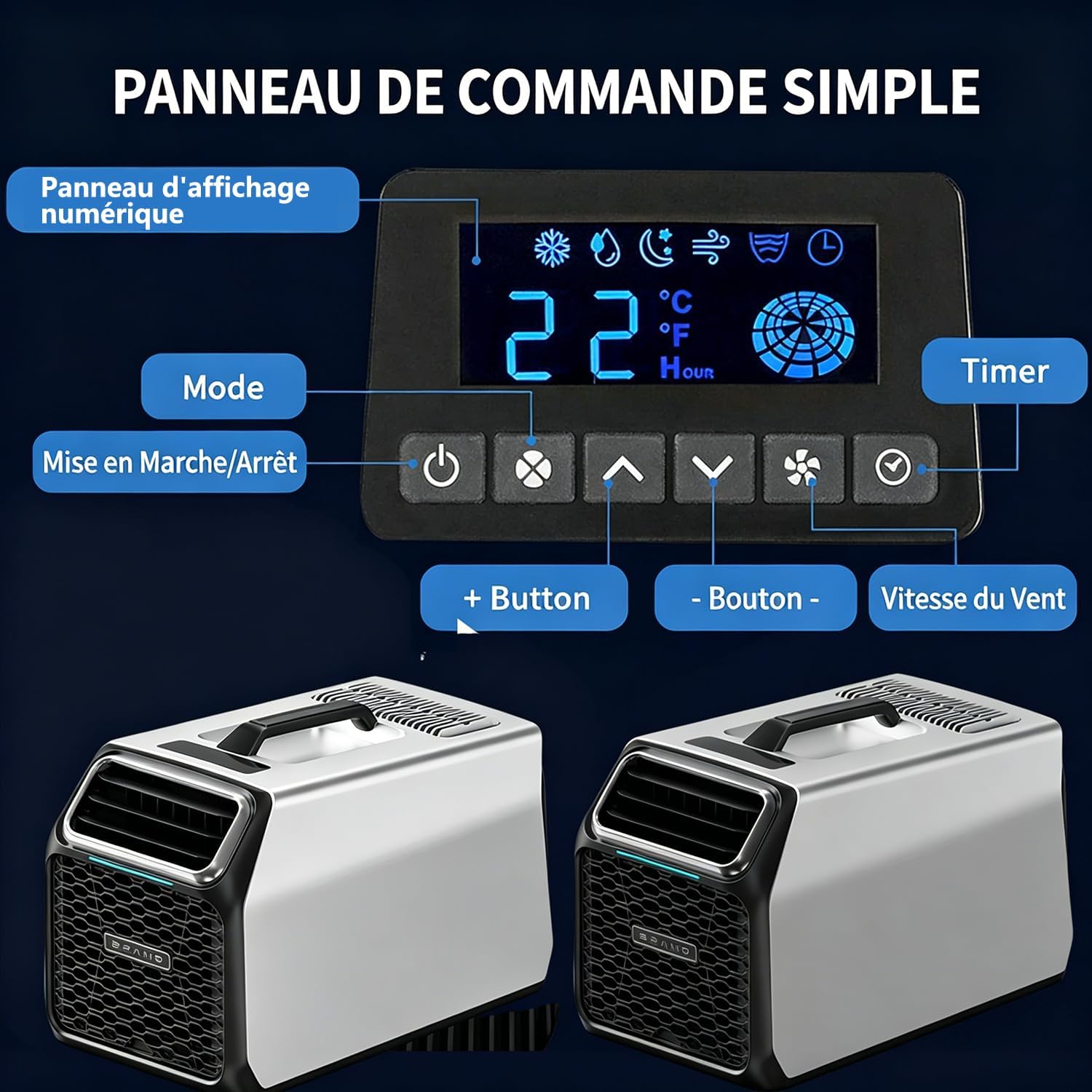  Climatiseur Portable Camping Car 5000 BTU, Climatiseur Pour Camping-Car Tente Camion Voiture, Refroidissement Rapide, Déshumidification, Climatiseur Mobile Silencieux 52 DB, Intérieur Extérieur Silver