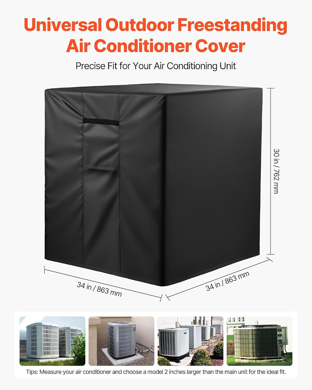  VEVOR Housse De Climatiseur Extérieur, 86,3x86,3x76,2 Cm, Couverture De Protection Climatiseur, Tissu Polyester Étanche Trois Couches, Ventilation Maille, Taille Universelle, Cache Pour Clim Extérieur