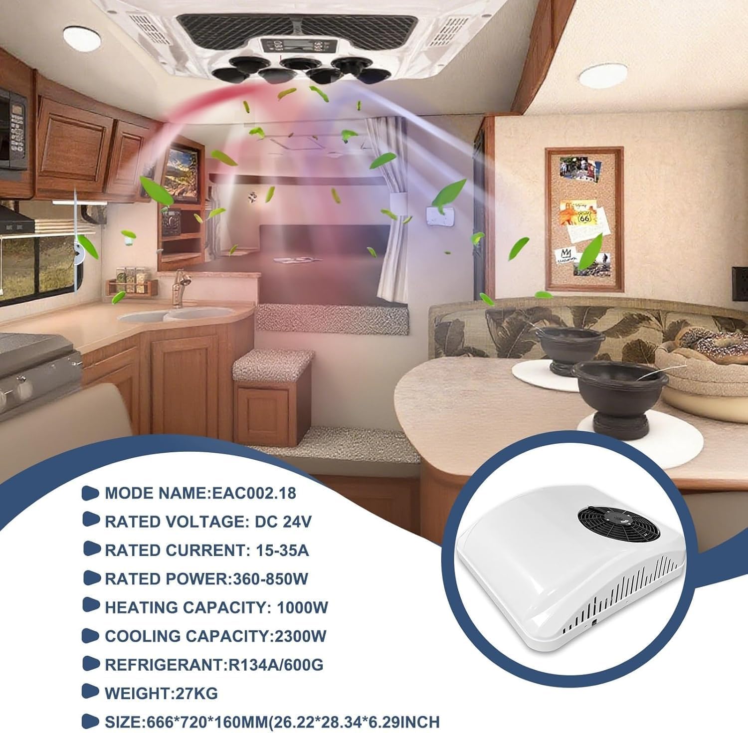 GENERIC Climatiseur 9500 BTU Pour Camping-car, Camion, Bateau, Caravane – Unité De Puissance Faible Silencieuse Avec Compresseur à Rouleau Pour Chauffage Et Refroidissement