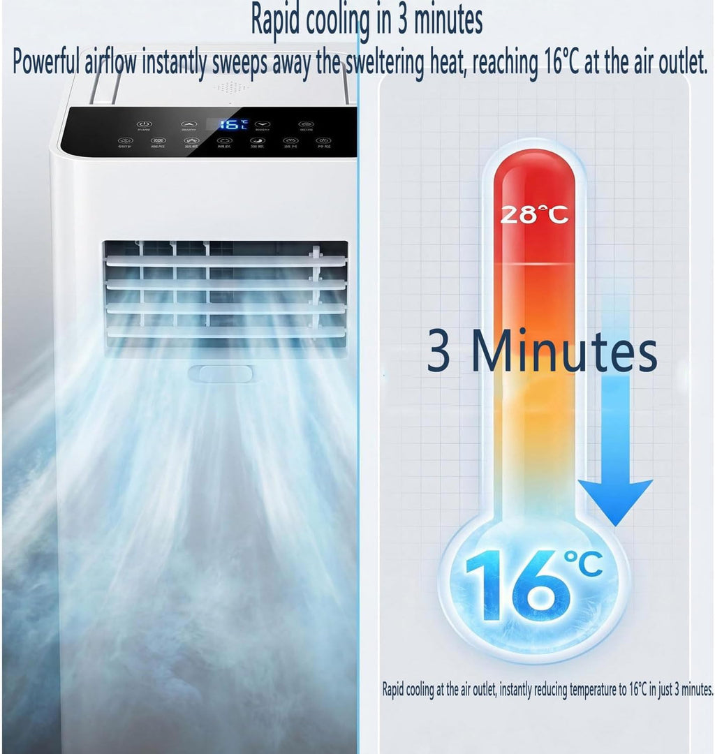 GENERIC Climatiseur Portable De 7 000 BTU, Unité CA Ultra Silencieuse De 30 DB Pour Rafraîchir Les Pièces Jusqu'à 300 M², Ventilateur à 3 Vitesses Avec Déshumidificateur, Mode Veille Et Minuterie