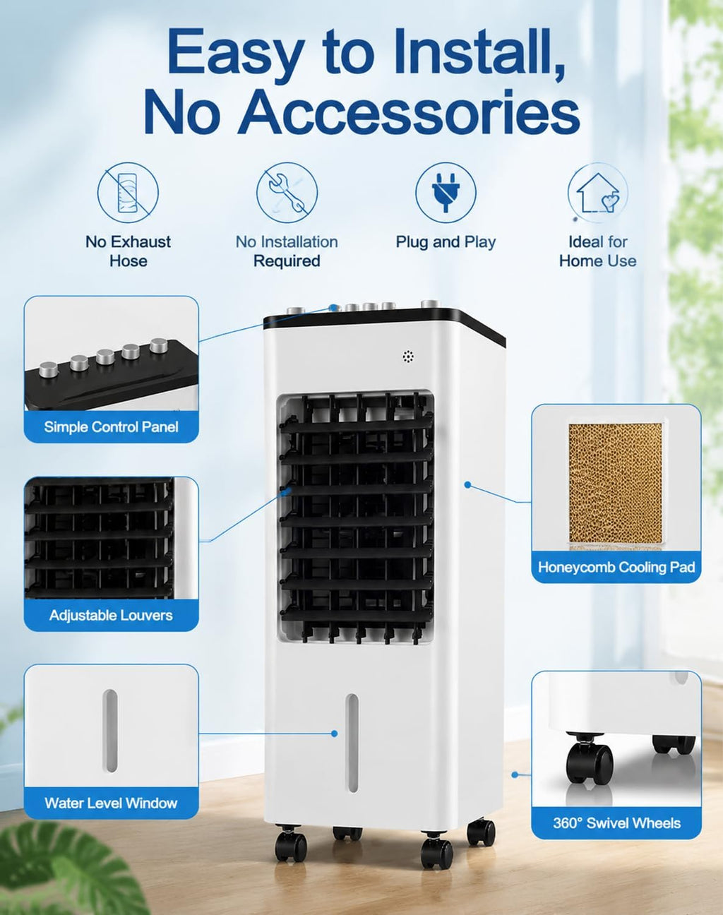  Freshone Climatiseur Sans Tuyau Portable Silent Cooling Unit Energy Class A+ 24H Timer For Bedroom, Office