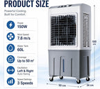  Rafraîchisseur D'Air Évaporatif Mobile Sans Tuyau D'Évacuation, Refroidisseur Silencieux 3 Vitesses, Refroidissement Jusqu'à 50m², Ventilateur Rafraîchissant Économique Pour Intérieur Ext 50*34*100cm