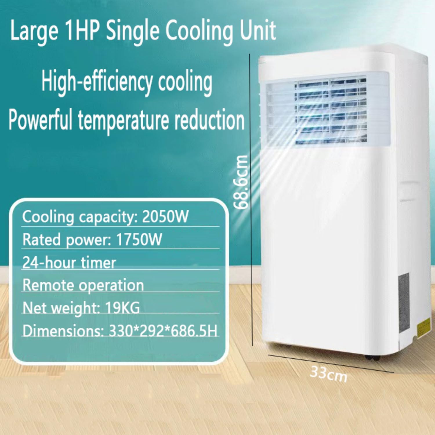 GENERIC Climatiseur Portable Refroidit Jusqu'à 30 M², Unité AC Intelligente Avec Télécommande, Refroidissement Silencieux Avec Modes De Veille Et Ventilateur Frais Et Sec, Kit De Fenêtre Minuterie 24 Heures