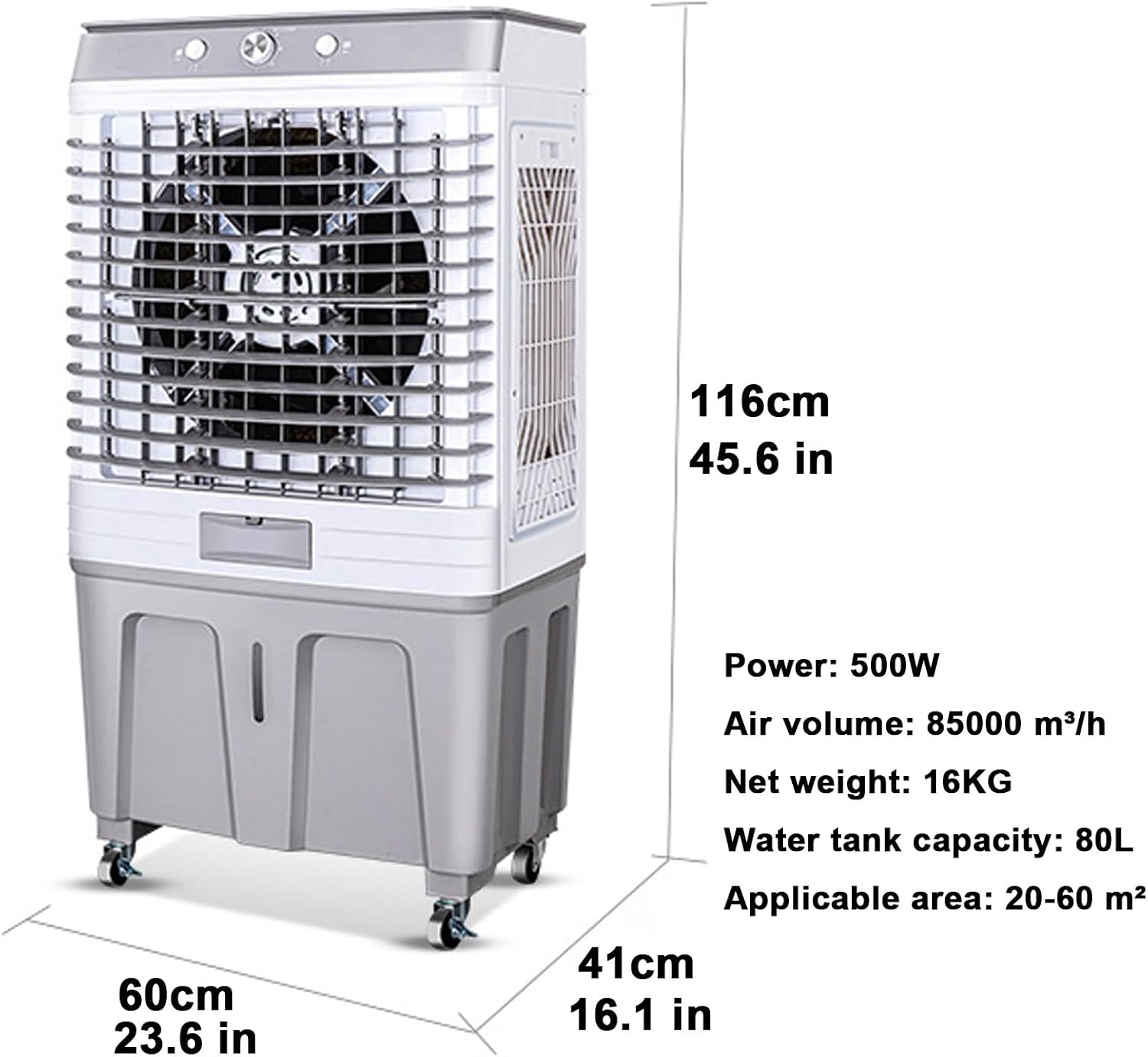  Climatiseur Portable Et Rafraîchisseur D'air Par évaporation, 3 Vitesses, Débit D'air De 20 M³ Et Réservoir De 80 L, Idéal Pour Une Utilisation Domestique, Commerciale Et