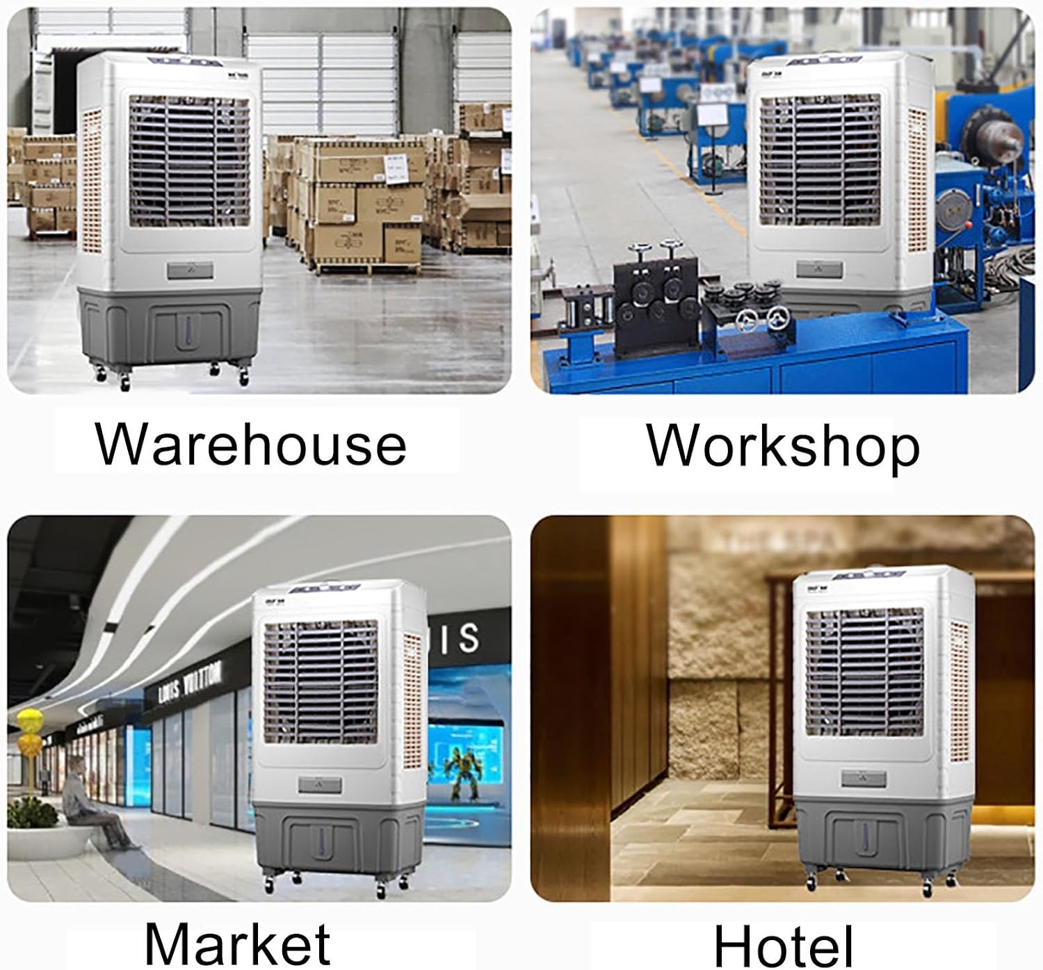 GENERIC Refroidisseur D'air évaporatif Robuste 30000CFM Avec 4 Packs De Glace, AC Extérieur Portable Pour La Cour De Garage, Humidificateur De Ventilateur Oscillant, Réservoir Et Roues 55L, Système De Refroid
