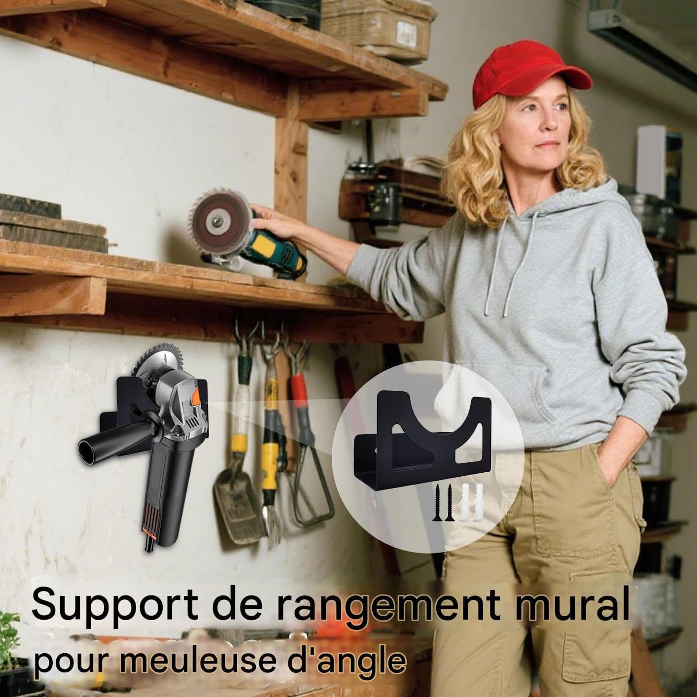  Support Pour Meuleuse D'angle - Support Mural Pour La Meuleuse D'Angle - Rangement Polyvalent En Métal Pour Atelier Panneau Perforé Garage