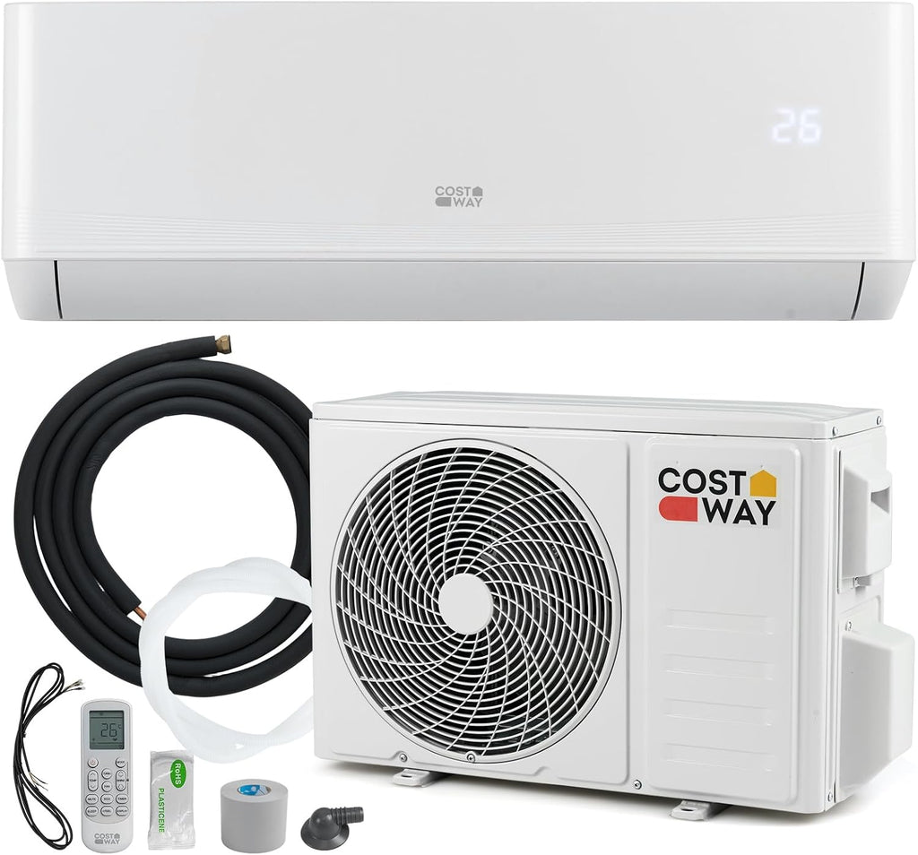  COSTWAY Climatiseur Reversible 18000 BTU 5,1 KW, Climatiseur Split R32, Chauffage, Refroidissement, Déshumidification, Clim Inverter Silencieux 19 DB, Auto-Nettoyage (18000 BTU|5,1 KW - Blanc Wifi)