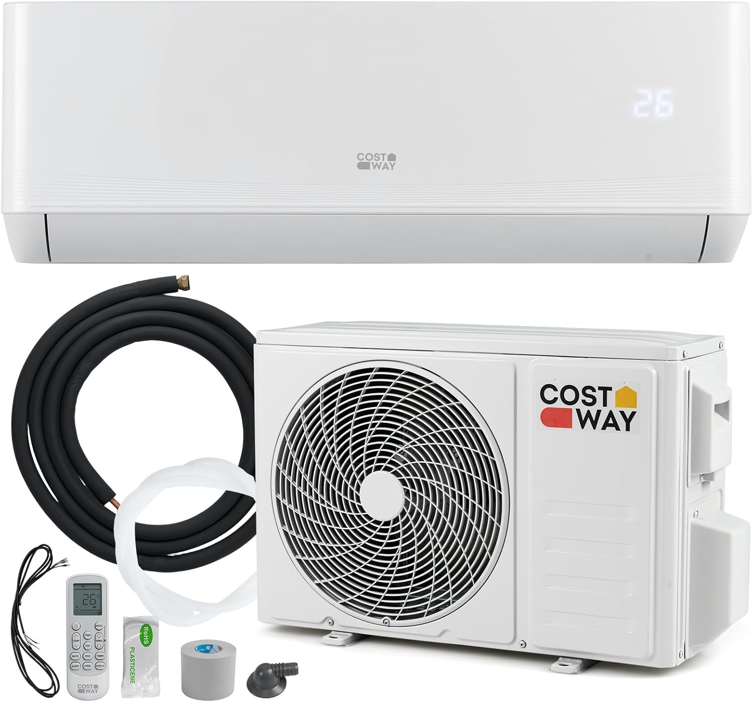  COSTWAY Climatiseur Reversible 18000 BTU 5,1 KW, Climatiseur Split R32, Chauffage, Refroidissement, Déshumidification, Clim Inverter Silencieux 19 DB, Auto-Nettoyage (18000 BTU|5,1 KW - Blanc Wifi)