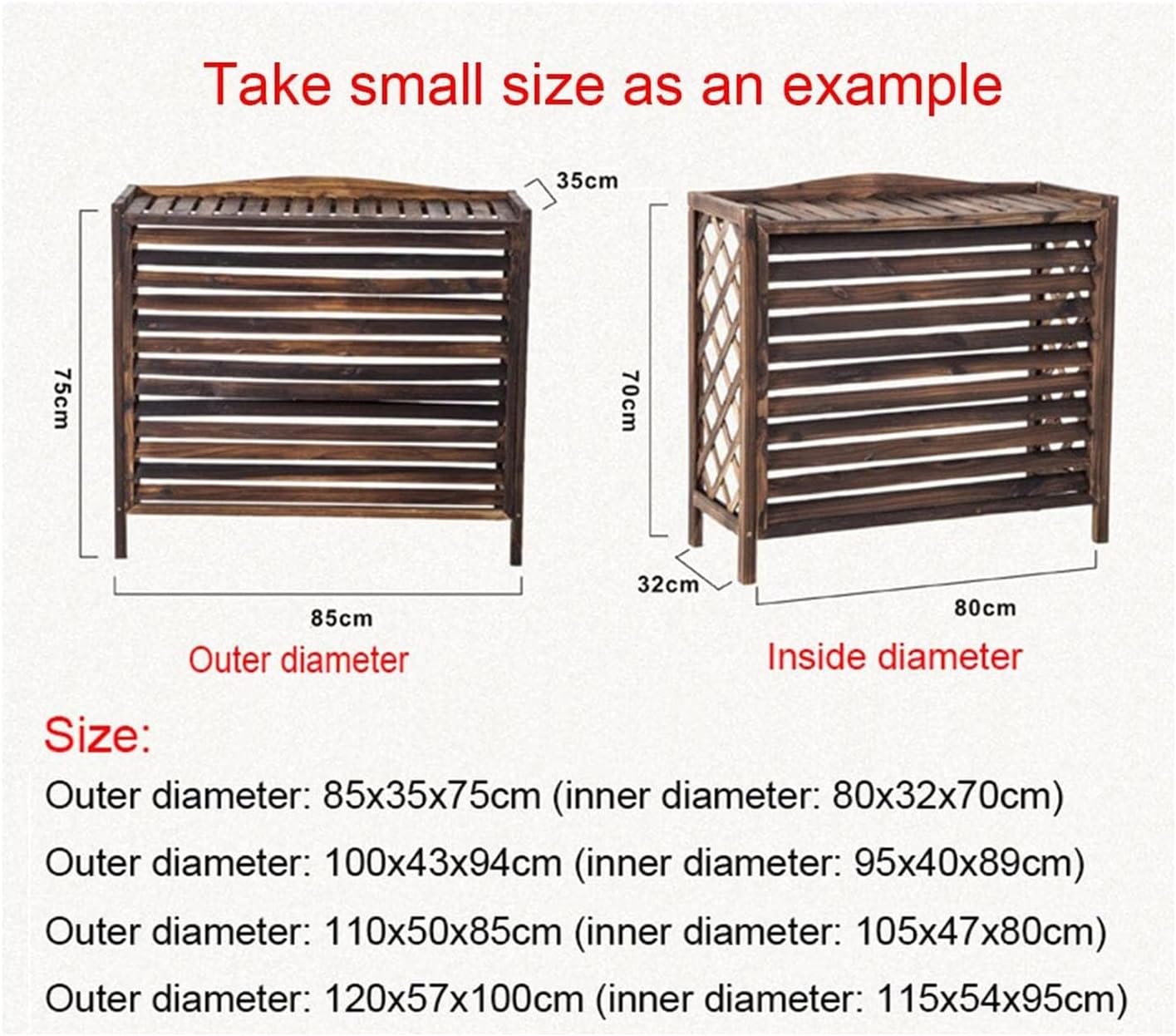  Housse En Bois Massif Pour Climatiseur Avec Support De Fleurs Et Poubelle, Garde-corps En Bois Et Grille De Protection Contre La Chaleur MP, Cadre De Volet Inclus (110 X 50 X 85 Cm)