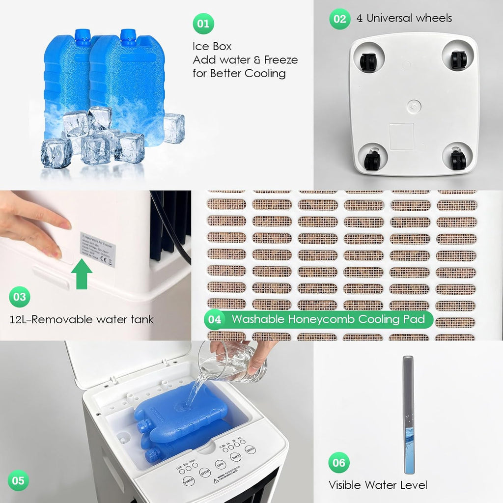 GENERIC Refroidisseur D'air Portable 12L, Refroidisseur évaporatif Avec Télécommande, Ventilateur De Tour Sans énergie D'économie D'énergie De 45W, Minuterie 7.5H, Oscillation Silencieuse, Unité De Climatisat