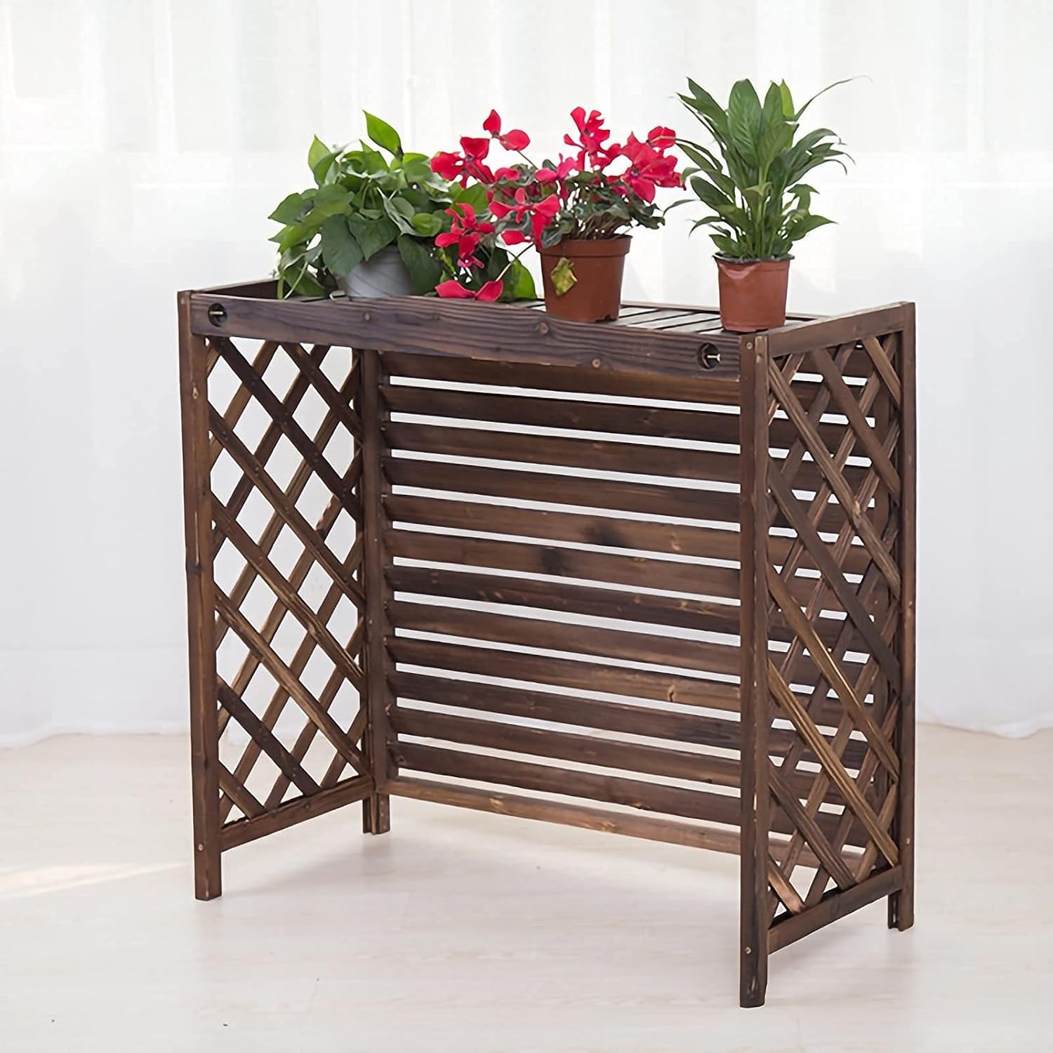  Housse Climatiseur Extérieur Couverture,Couvercle De Climatiseur En Bois Support De Climatiseur Extérieur En Bois, Grille Couvercle Extérieur De Climatiseur En Bois Anti-corrosion à Persiennes, S