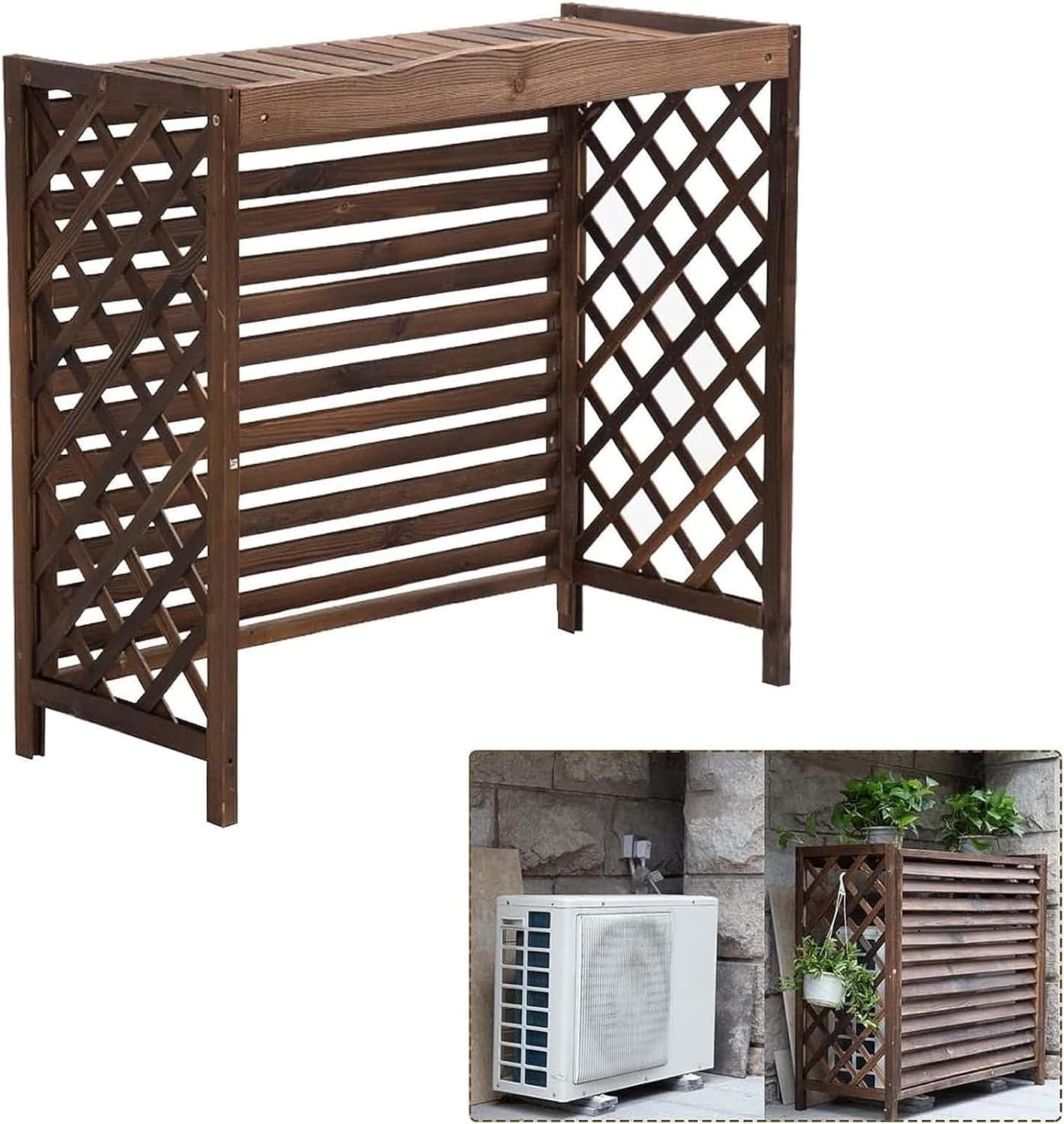 GENERIC Housse De Climatiseur D'extérieur En Bois Et Support De Présentation Pour Plantes, Protection De Climatisation Et étagère De Rangement Pour Décoration De Jardin, Terrasse Et Balcon.