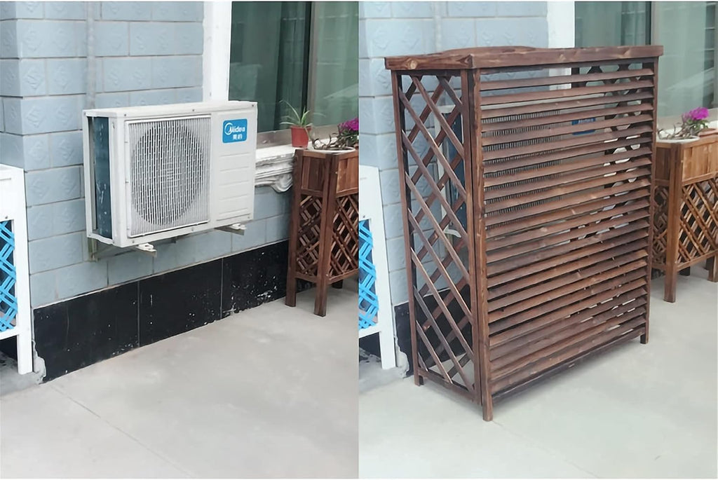  Housse Climatiseur Extérieur Couverture,Couvercle De Climatiseur En Bois Support De Climatiseur Extérieur En Bois, Grille Couvercle Extérieur De Climatiseur En Bois Anti-corrosion à Persiennes, S