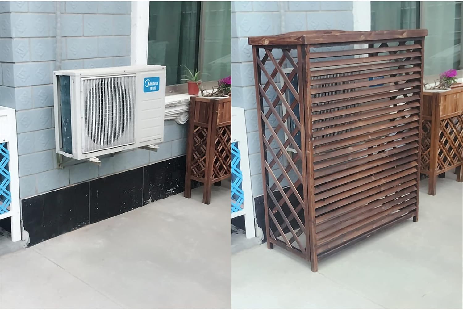  Housse Climatiseur Extérieur Couverture,Couvercle De Climatiseur En Bois Support De Climatiseur Extérieur En Bois, Grille Couvercle Extérieur De Climatiseur En Bois Anti-corrosion à Persiennes, S