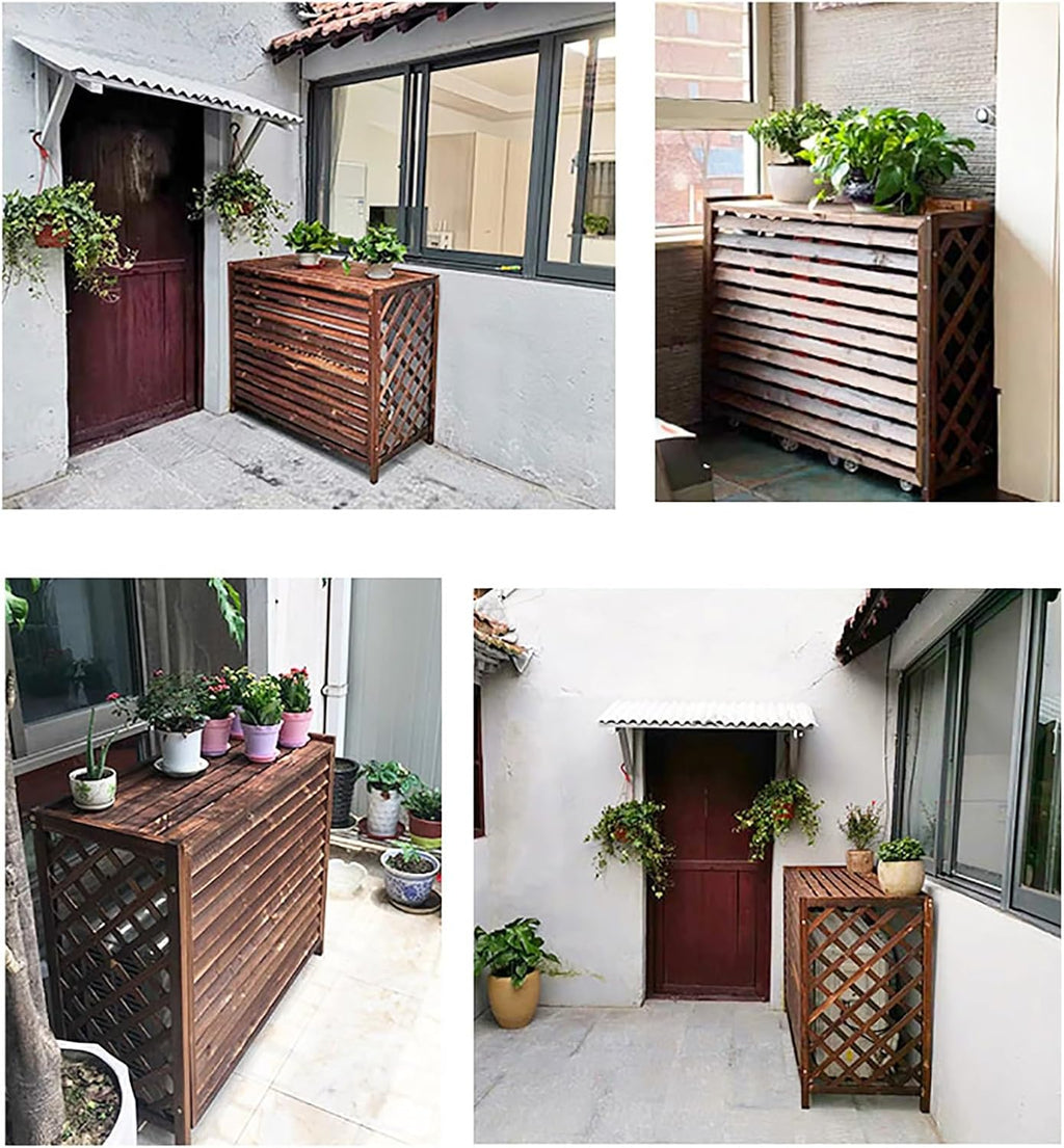 GENERIC Housses De Climatiseur Décoratives En Bois Avec Couvercle Supérieur, Support De Plantes Blanches Pour Une Décoration Extérieure Améliorée
