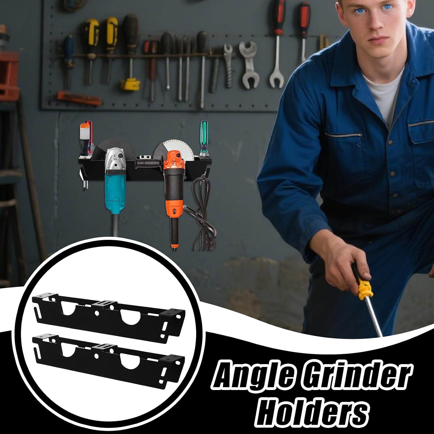 GENERIC Support Mural Pour Meuleuse D'angle | Tournevis D'outils électriques 2 Fentes Pour Atelier, établi, Panneau Perforé, Garage