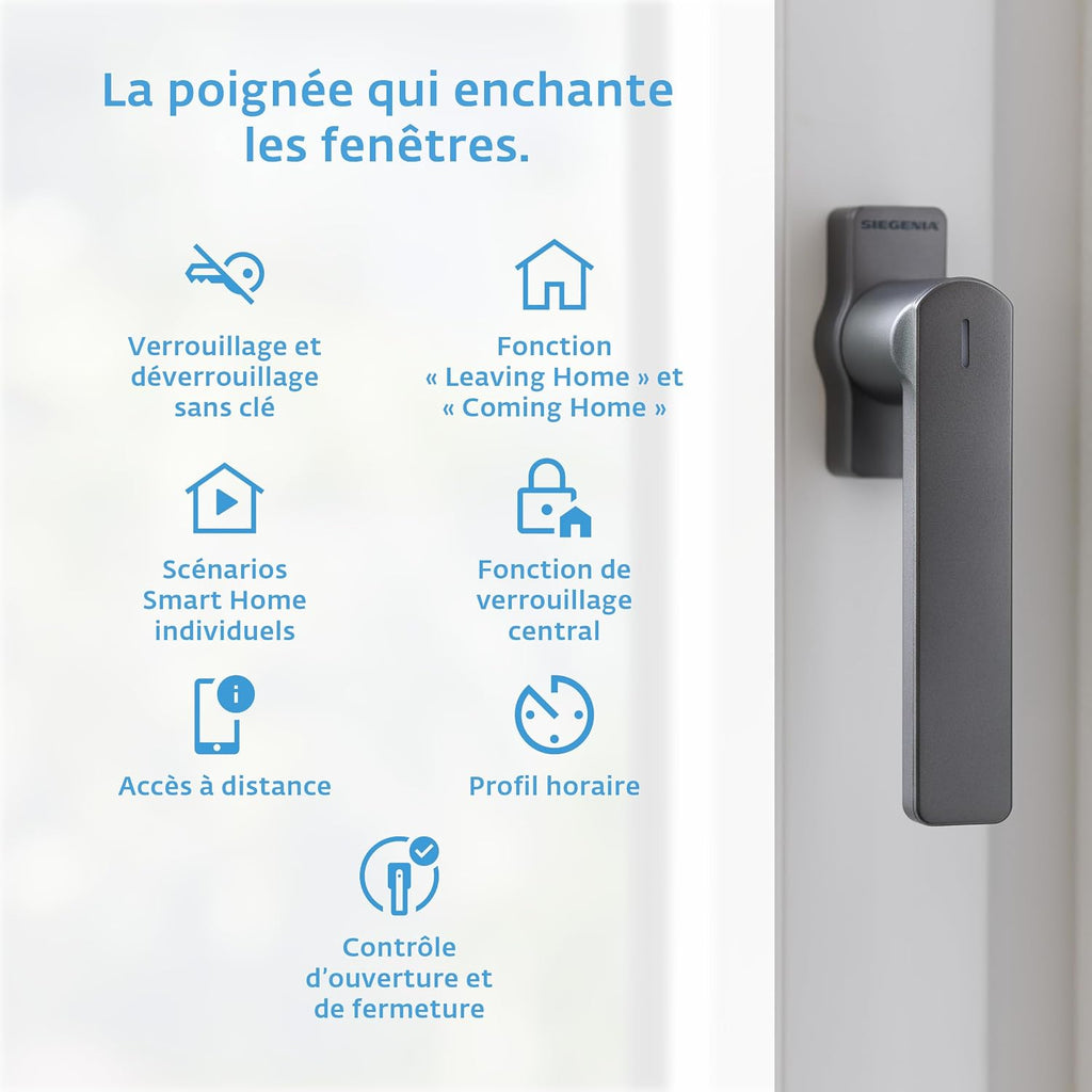  Poignée De Fenêtre SIEGENIA Intelligente Gén. 2 Anthracite De Sécurité – Compatible Avec Matter Pour L'intégration Dans Les Réseaux Smart Home Avec Surveillance D’état