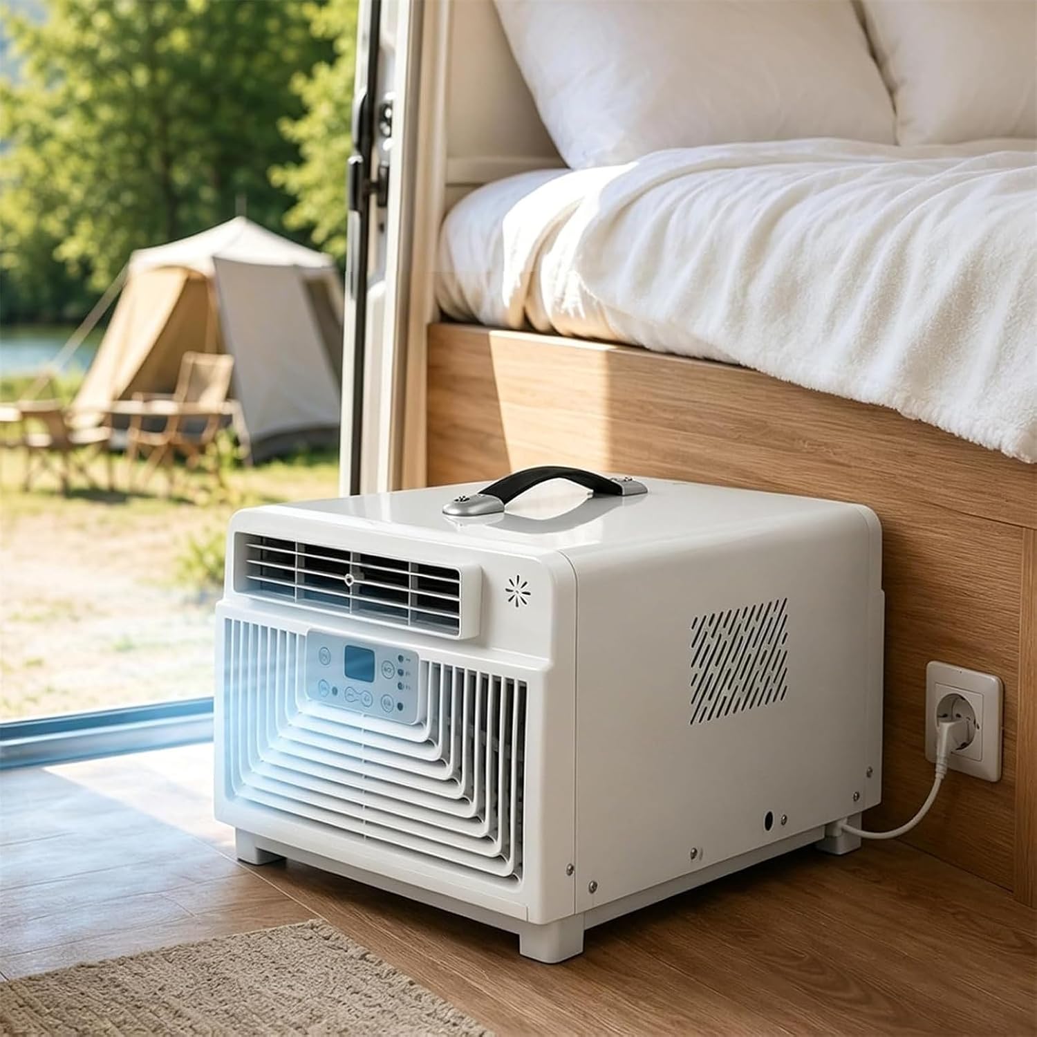  Climatiseur De Camping Portable 3400 BTU, Petit Climatiseur Silencieux 4 En 1 Avec Télécommande, Minuterie 1-12 H, Idéal Pour Tentes, Camping-Cars, Camions, Fourgonnettes, Caravanes Et Chambres