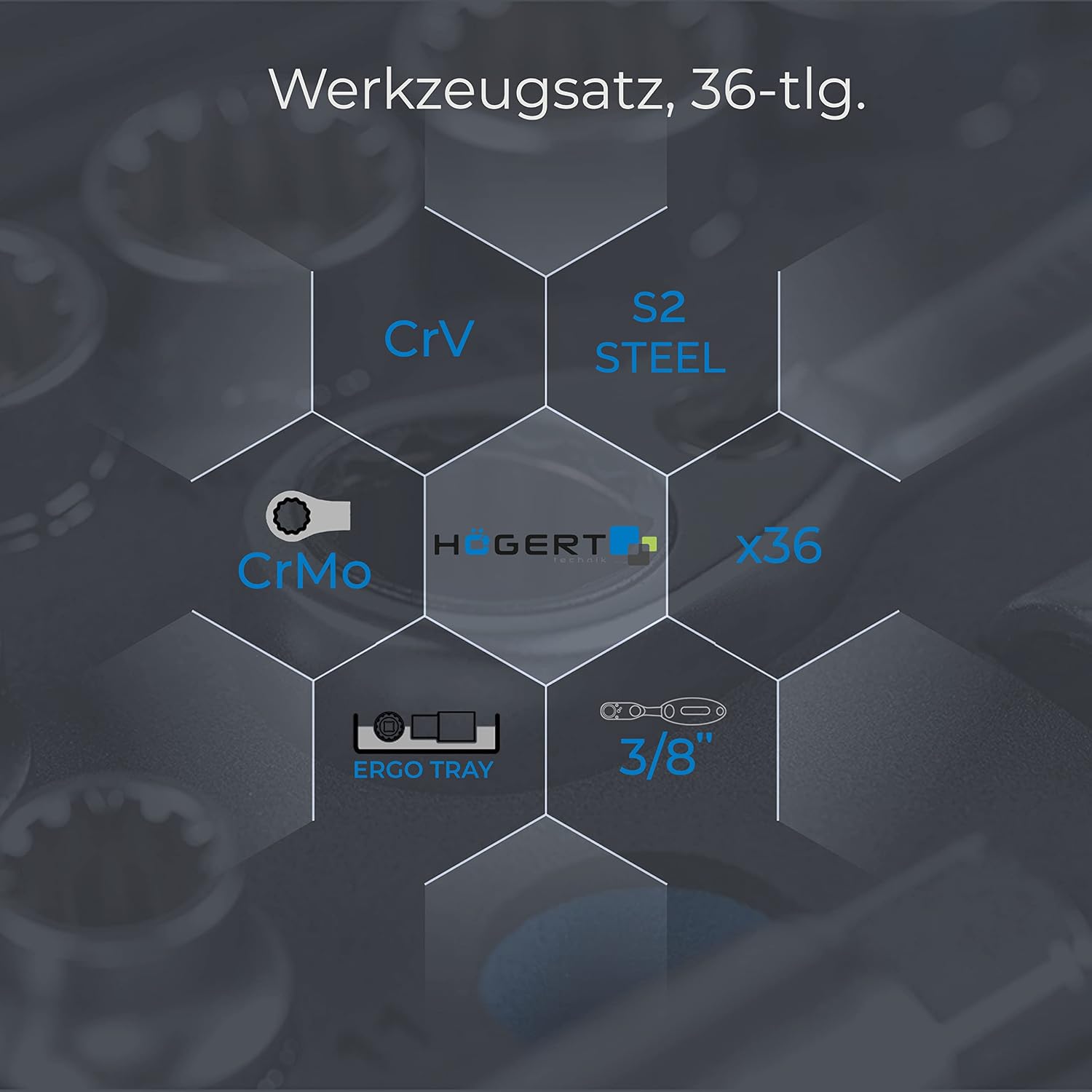  Högert Technik - Trousse à Outils, Coffret D'Outils 3/8" - HT1R465, 36 Pièces