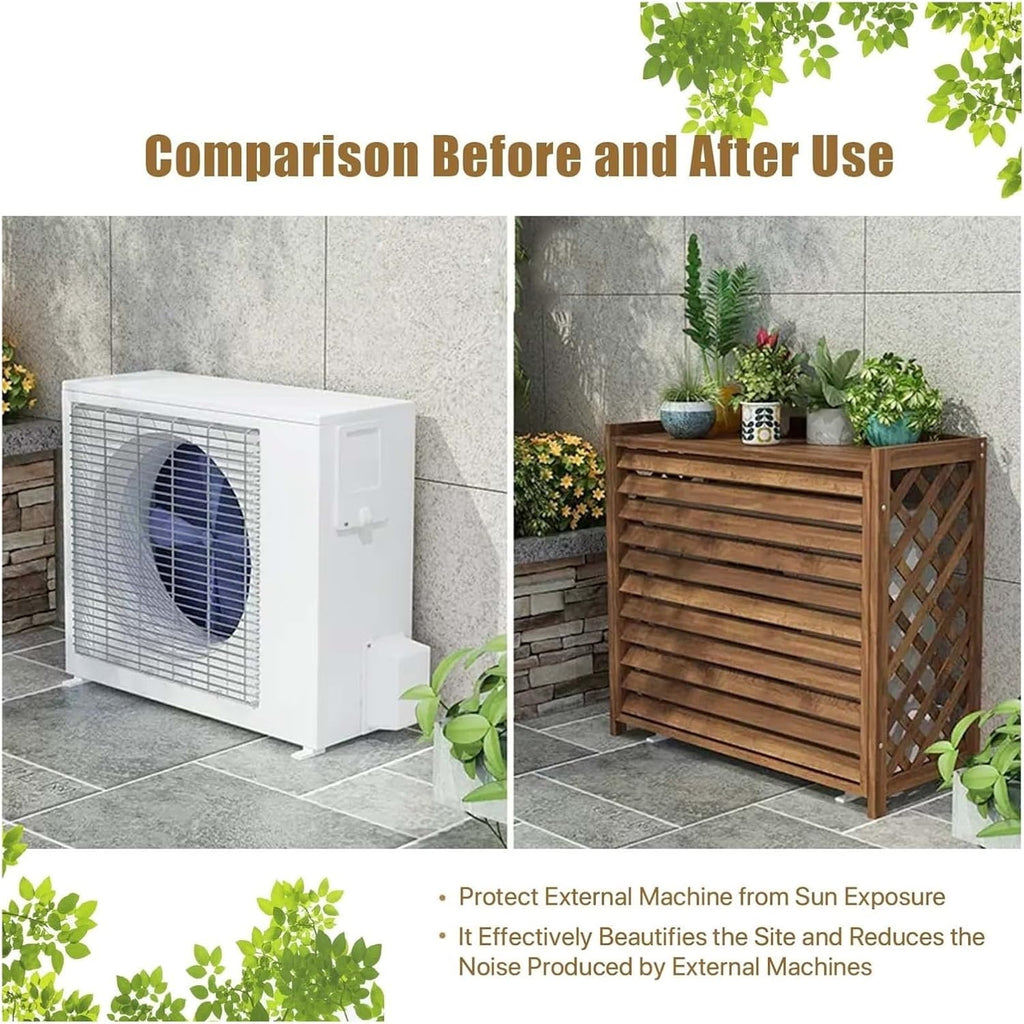 GENERIC Housse De Climatiseur En Bois étanche Pour Unité De Climatisation Extérieure Avec Volets Cachés, Coque De Poubelle Cachée, Installation Facile, Parfaite Pour La Décoration Extérieure Et La Protection