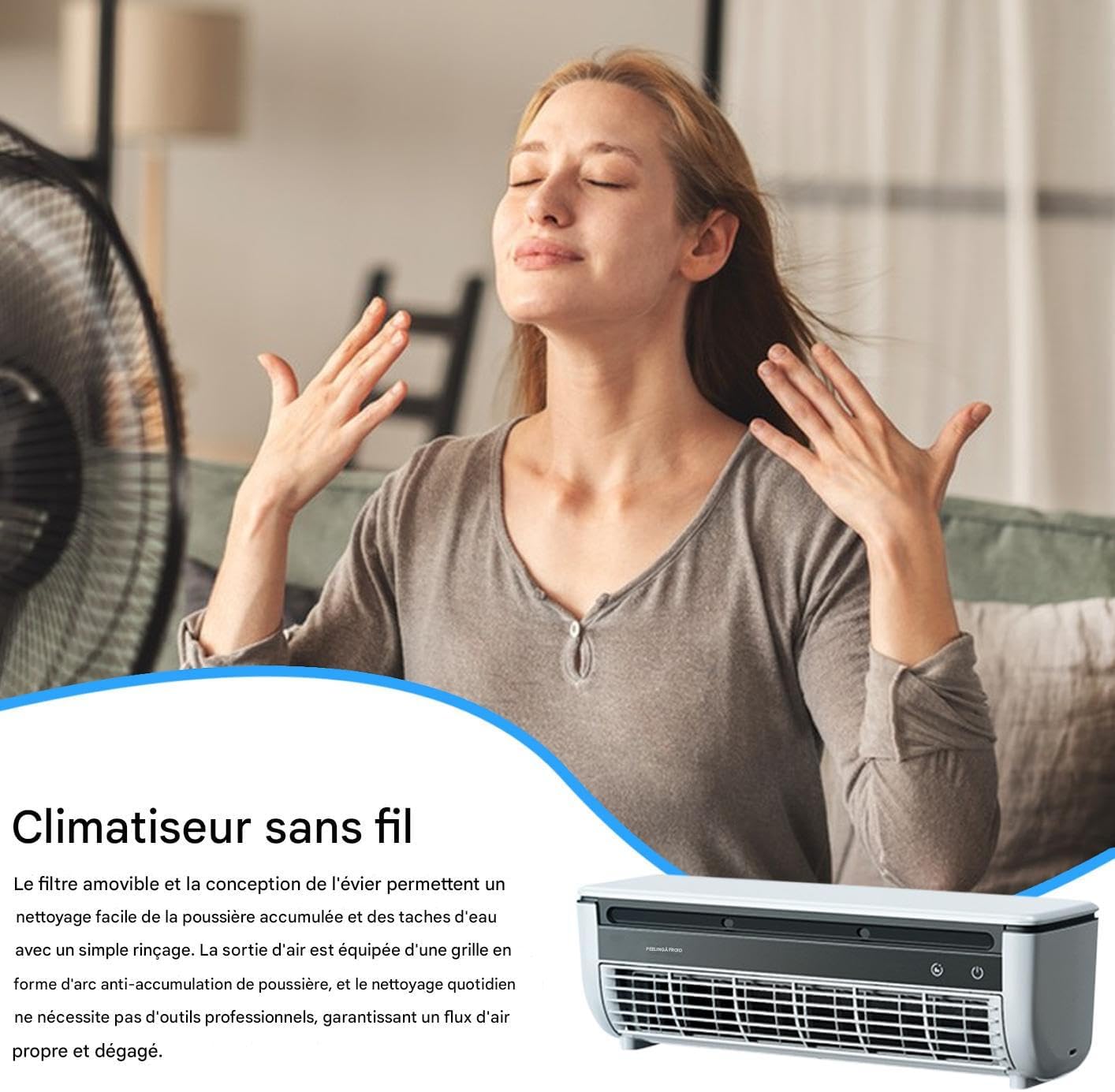  Ventilateur Rafraîchisseur D'Air Pour Pièce, Ventilateur Rafraîchisseur D'Air, Appareil De Ventilation Trois Vitesses Avec Chargeur Sans Fil Pour Maison Chambre Camping Car Salle De Bain Cuisine Salle