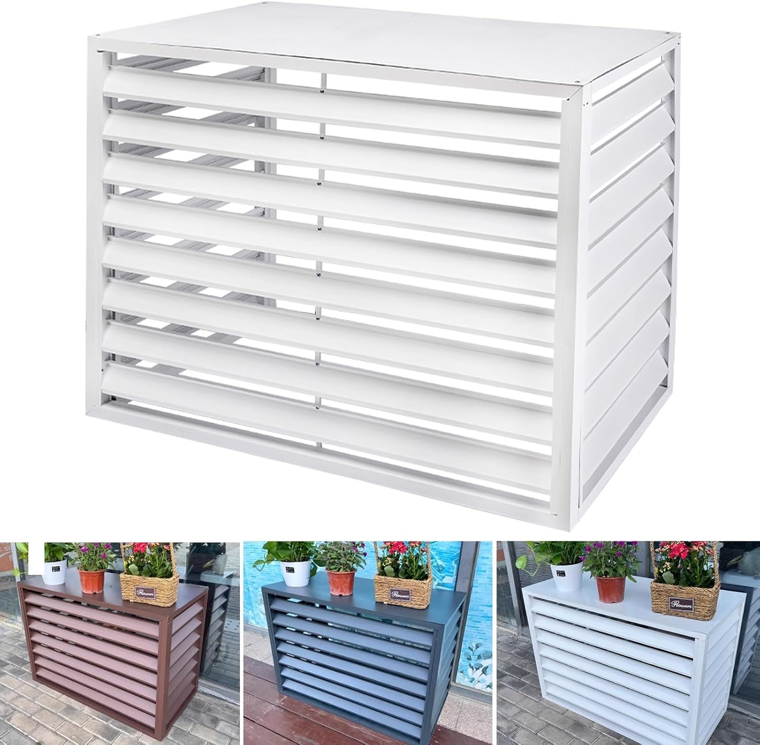 GENERIC Housse De Climatiseur Blanche 1,5P – Boîtier Décoratif D'extérieur Avec Support à Fleurs Pour Cacher Et Protéger Votre Unité De Climatisation