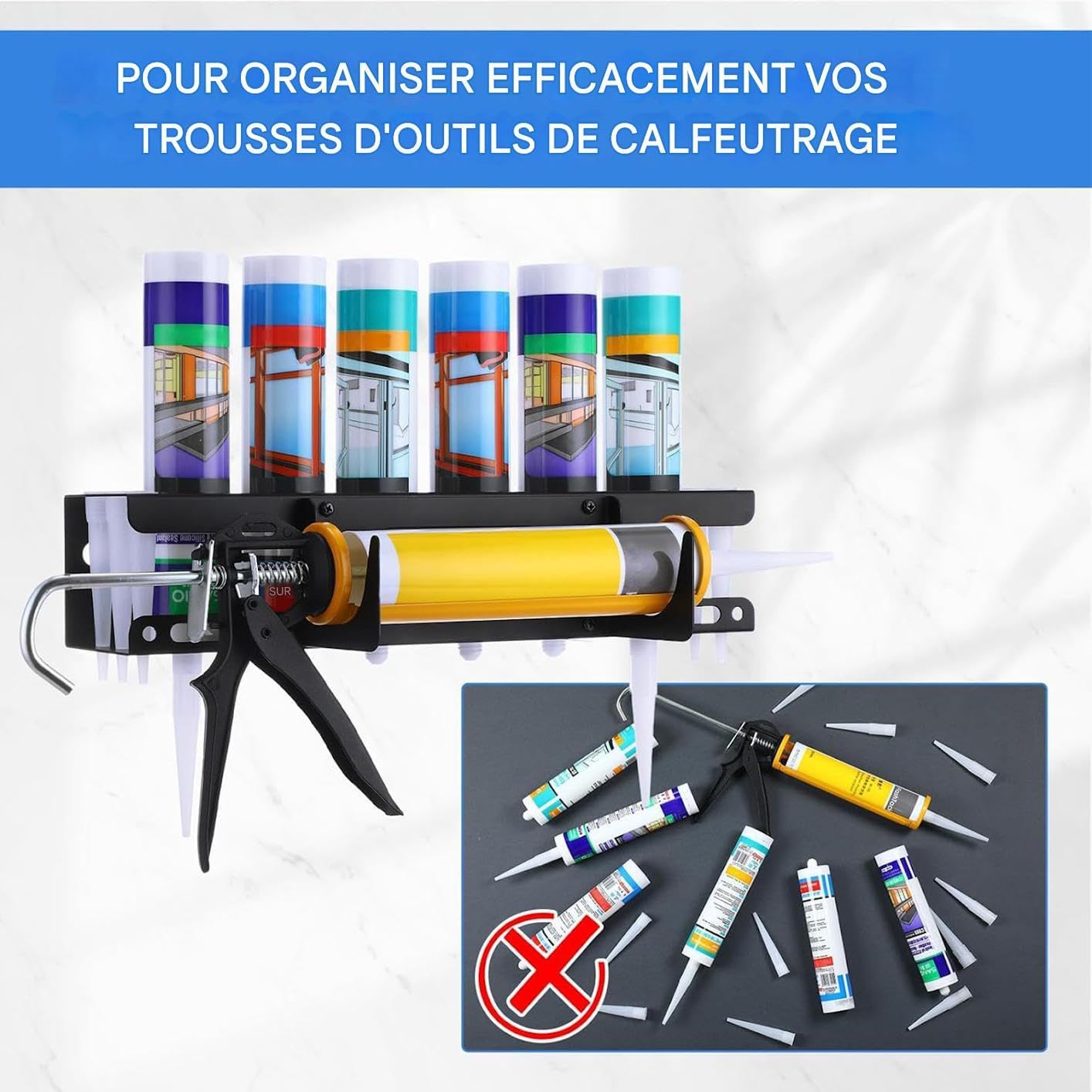  Organisateur De Mastic | Support Mural Robuste Pour Tubes De Calfeutrant - Rangement Pour Outils De Professionnels En Rénovation Et Maintenance