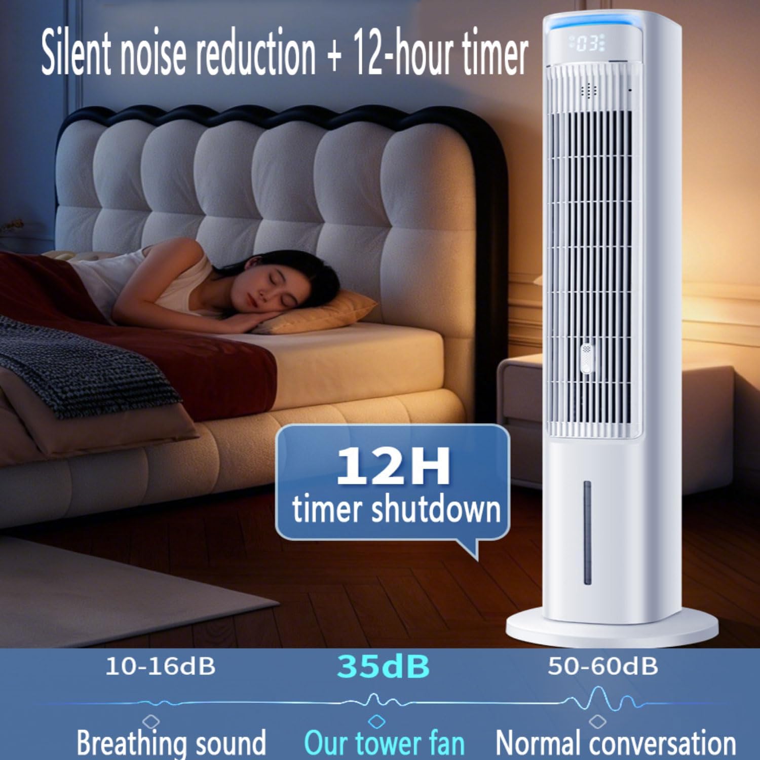 GENERIC Refroidisseur D'e-aveils Silencieux Avec Réservoir 5L, 3 Balayages, Minuterie Et Arôme.Humidificateur Portable Jusqu'à 23 M2, Télécommande, Sans Fenêtre Et économiseur D'énergie Pour Un Sommeil Répara
